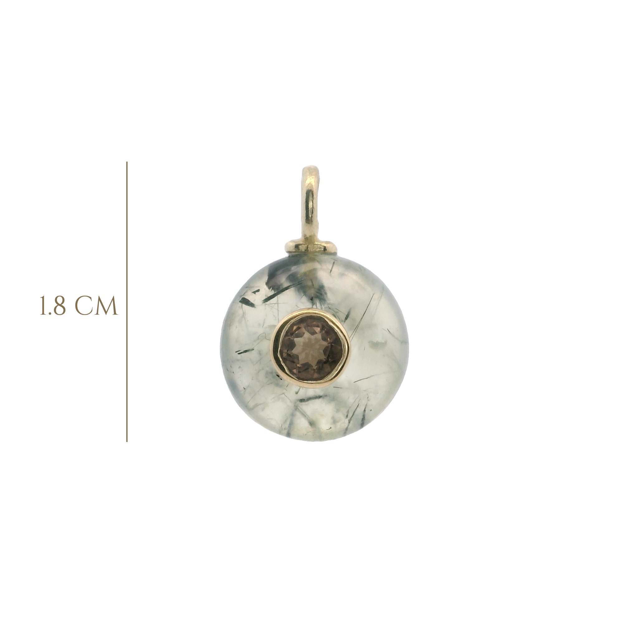 925YG ROUND CUT QUARTZ RUTILE CENTER SMOKY QUARTZ CHARM