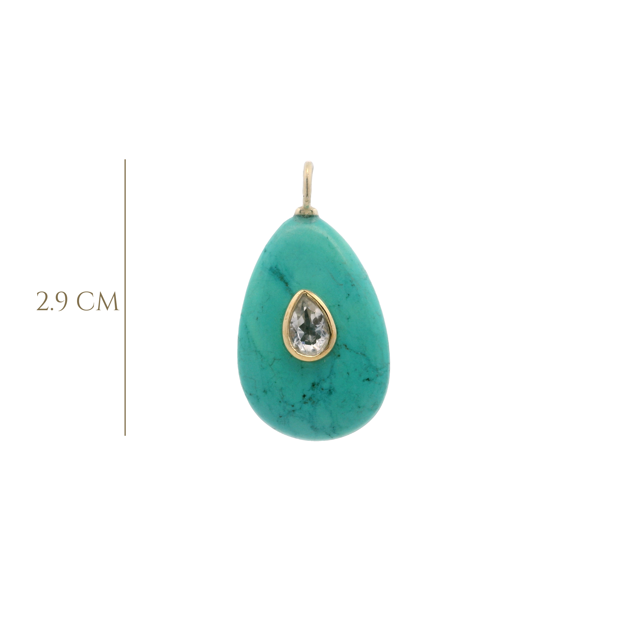 925YG DROP TURQUOISE CENTER TOPAZ WHITE CHARM