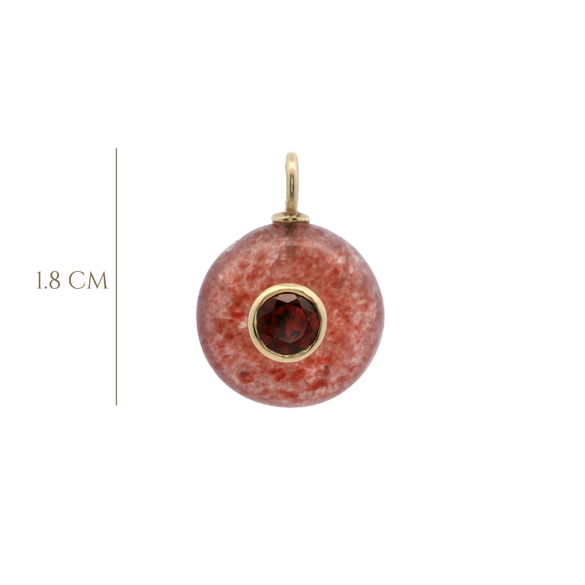 925YG ROUND CUT STRAWEBERRY QUARTZ CENTER GARNET CHARM