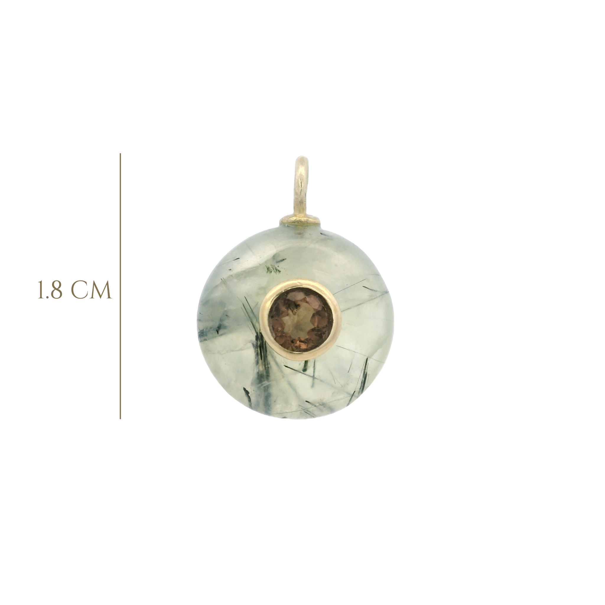 925YG ROUND CUT QUARTZ RUTILE CENTER SMOKY QUARTZ CHARM