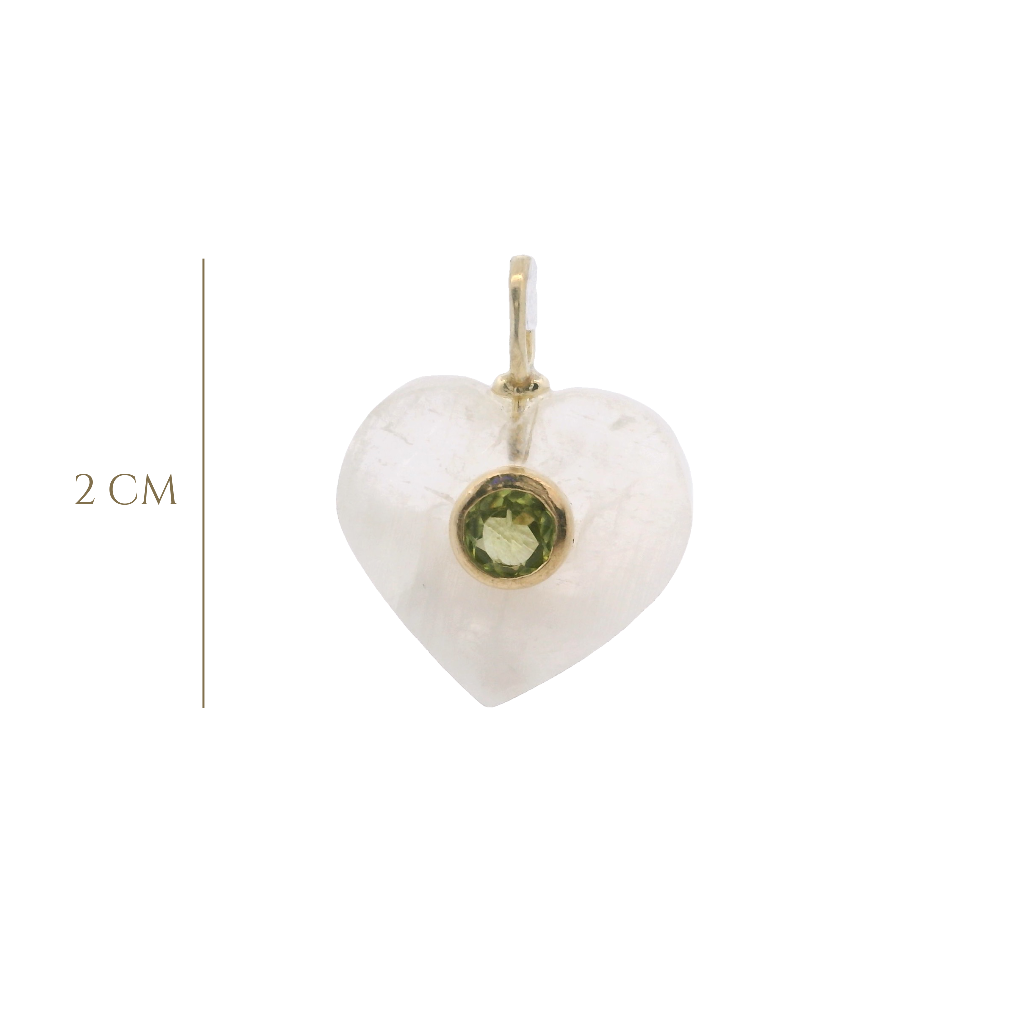 925YG HEART MOOSTONE CENTER PERIDOT CHARM