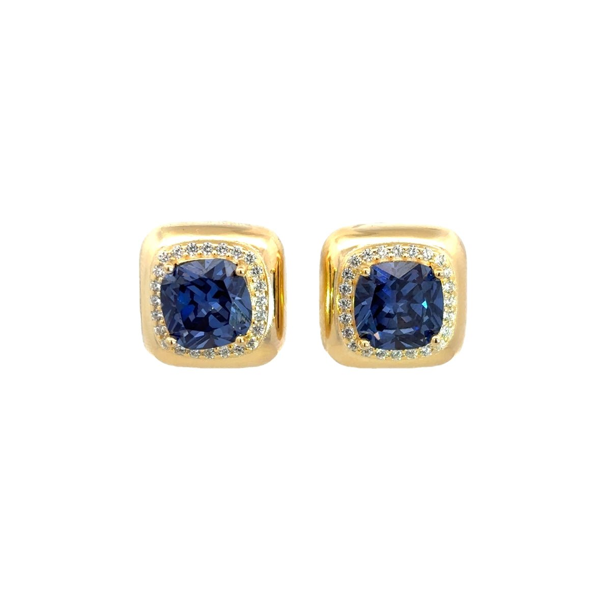 925GD BIG SQUARE BLUE CZ EARRINGS - C'SANTOS