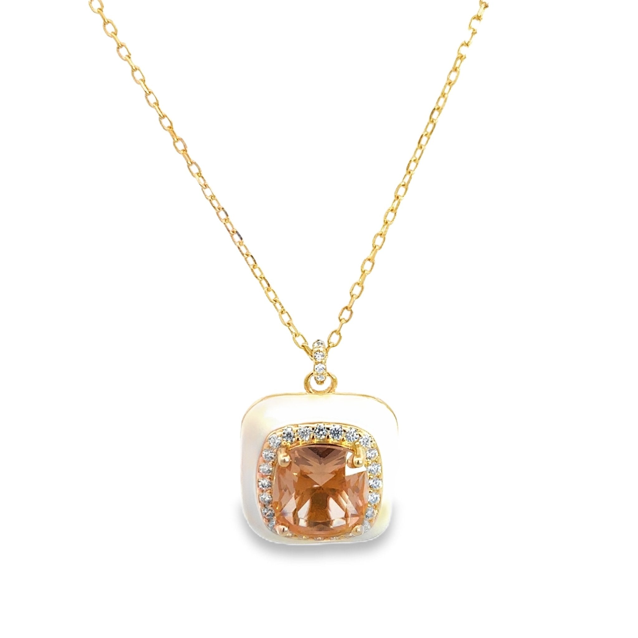 925GD BIG SQUARE CHAMPAGE CZ NECKLACE - C'SANTOS