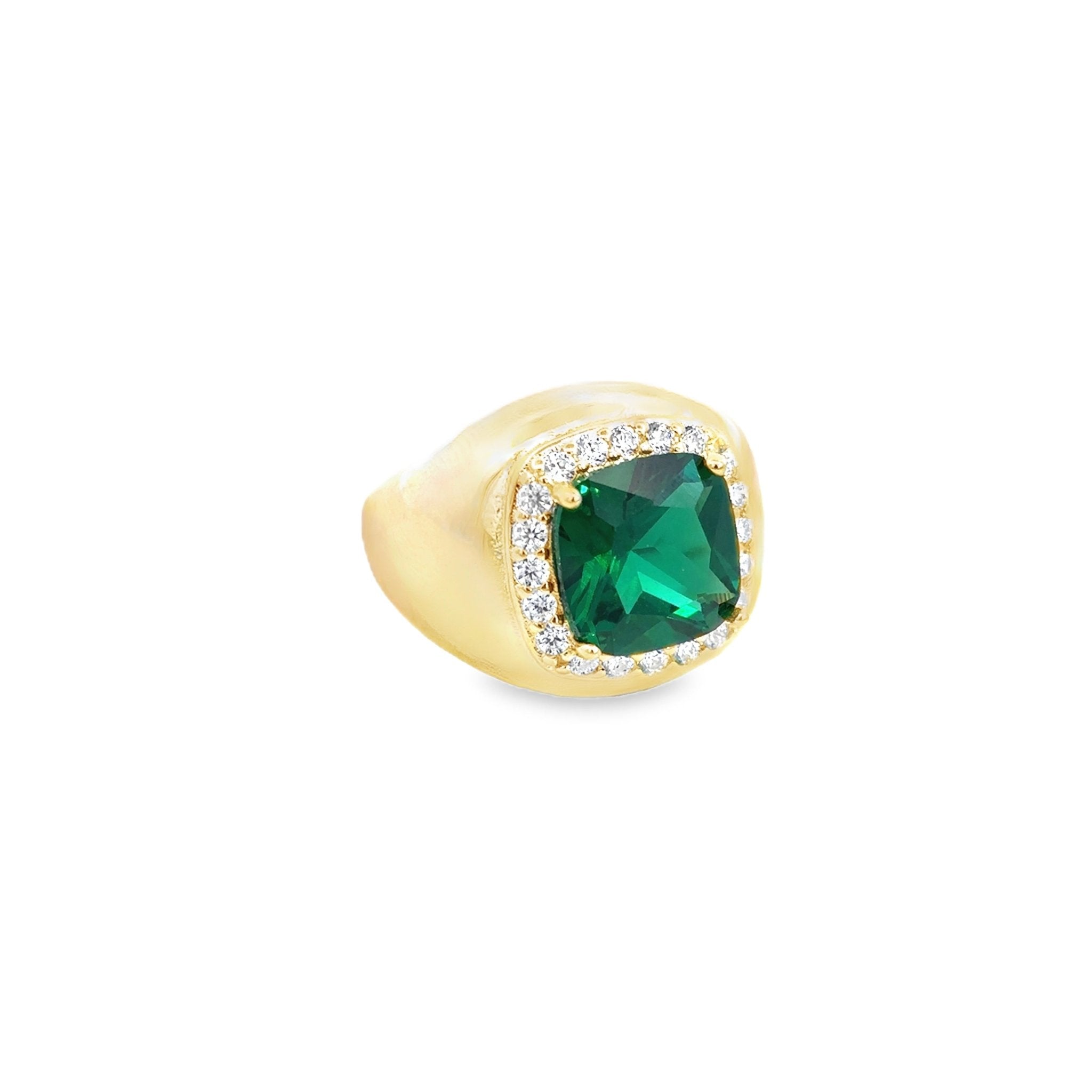 925GD BIG SQUARE GREEN CZ ADJUSTABLE RING - C'SANTOS