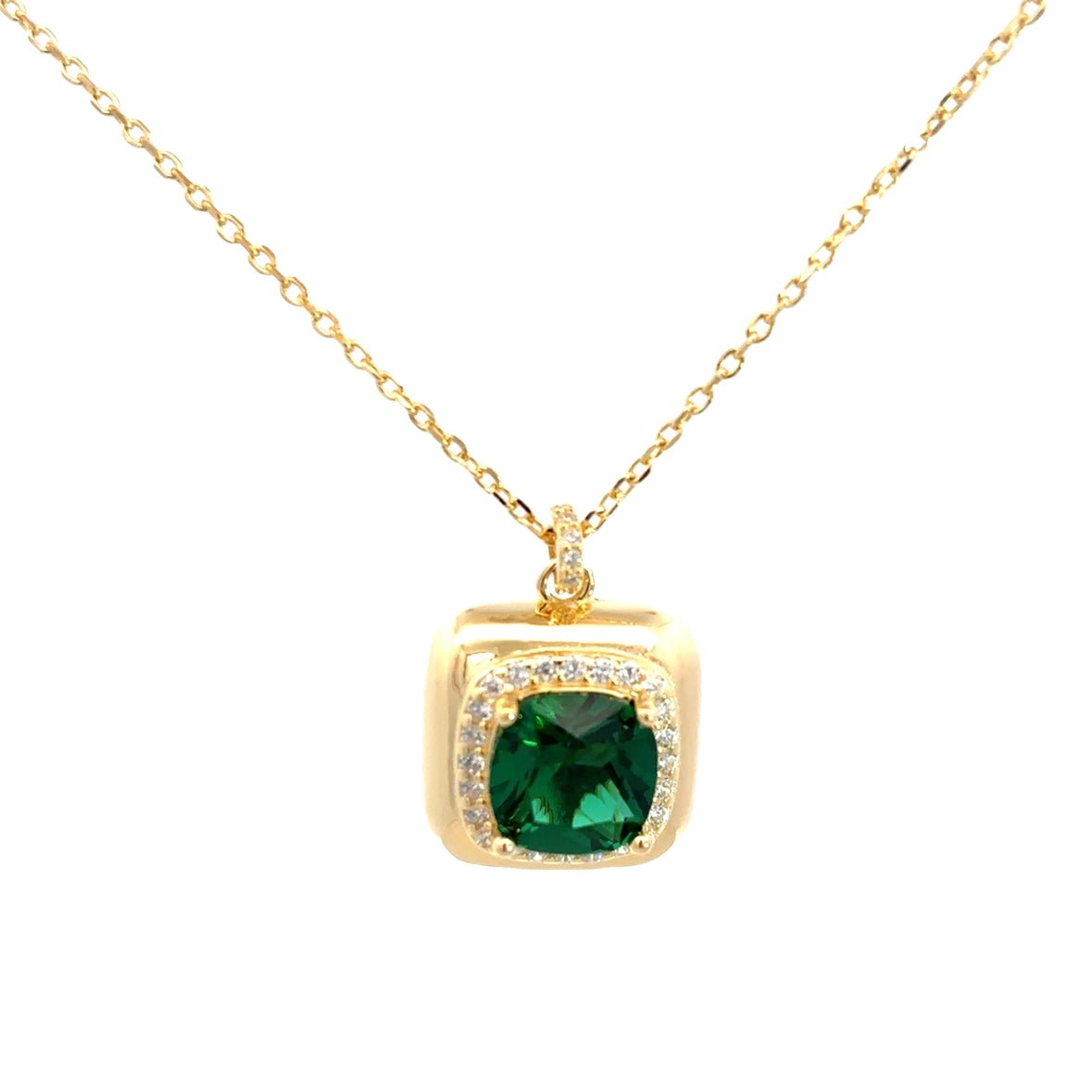 925GD BIG SQUARE GREEN CZ NECKLACE - C'SANTOS