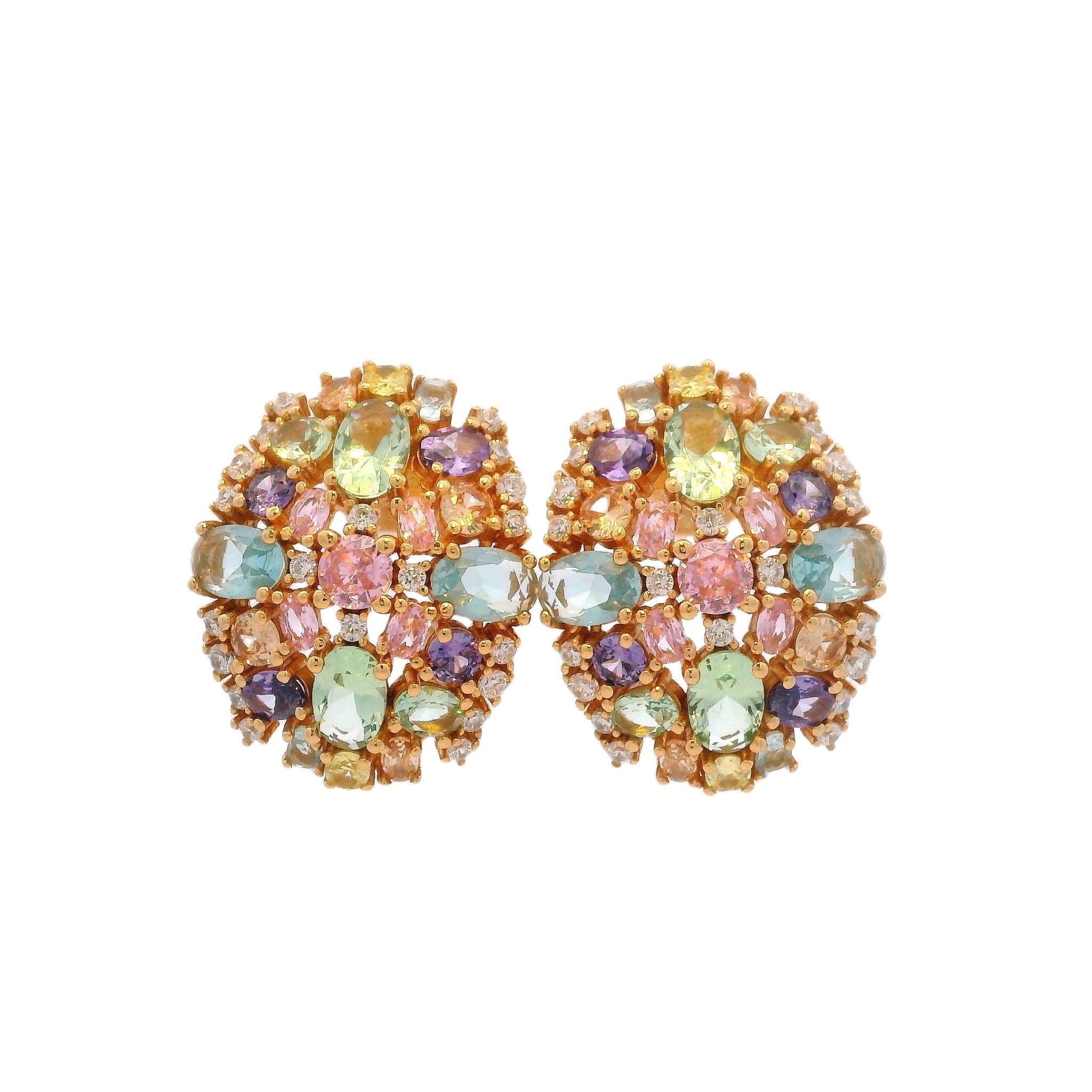 925GD DOME CLUSTER MULTICOLOR CZ EARRINGS - C'SANTOS