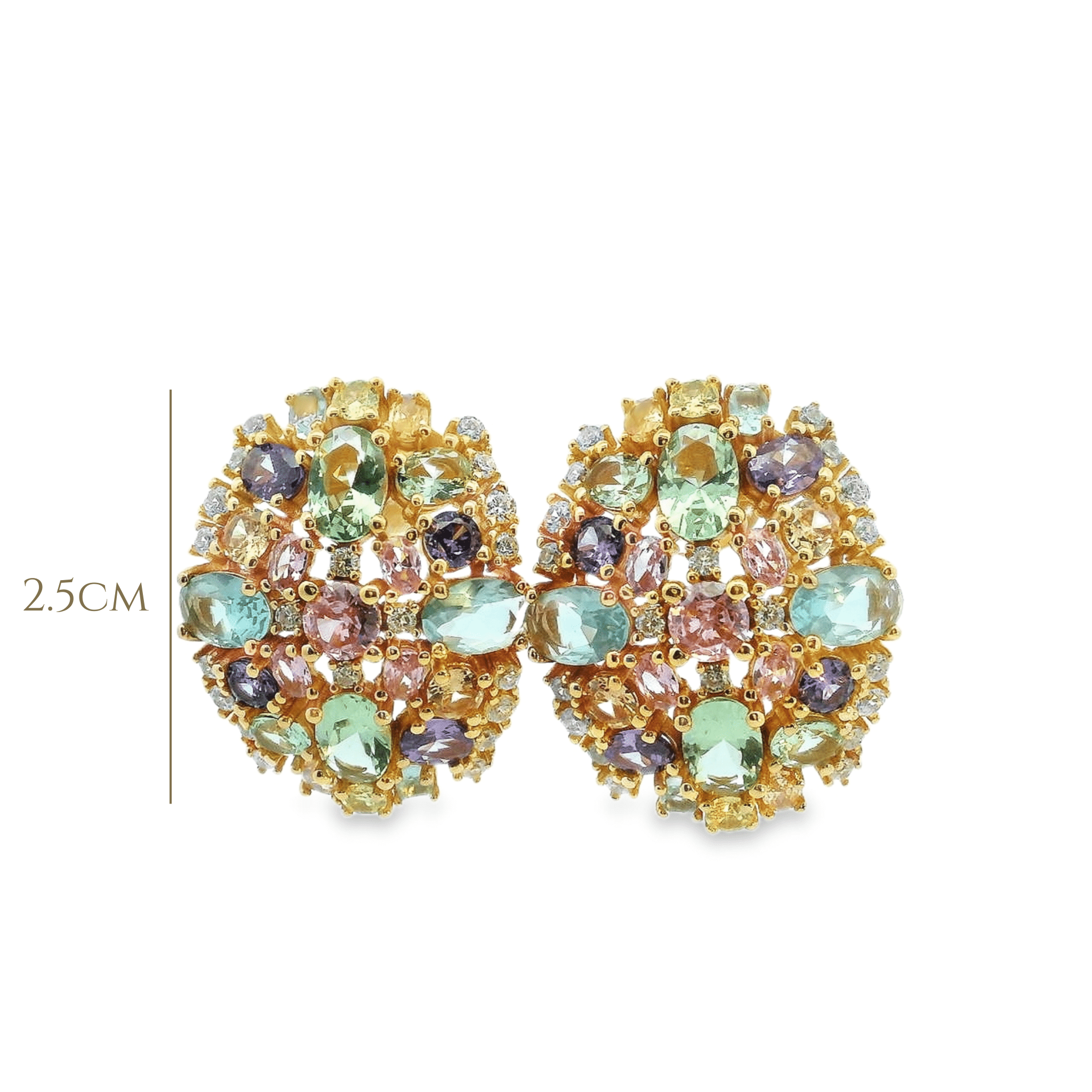 925GD DOME CLUSTER MULTICOLOR CZ EARRINGS - C'SANTOS