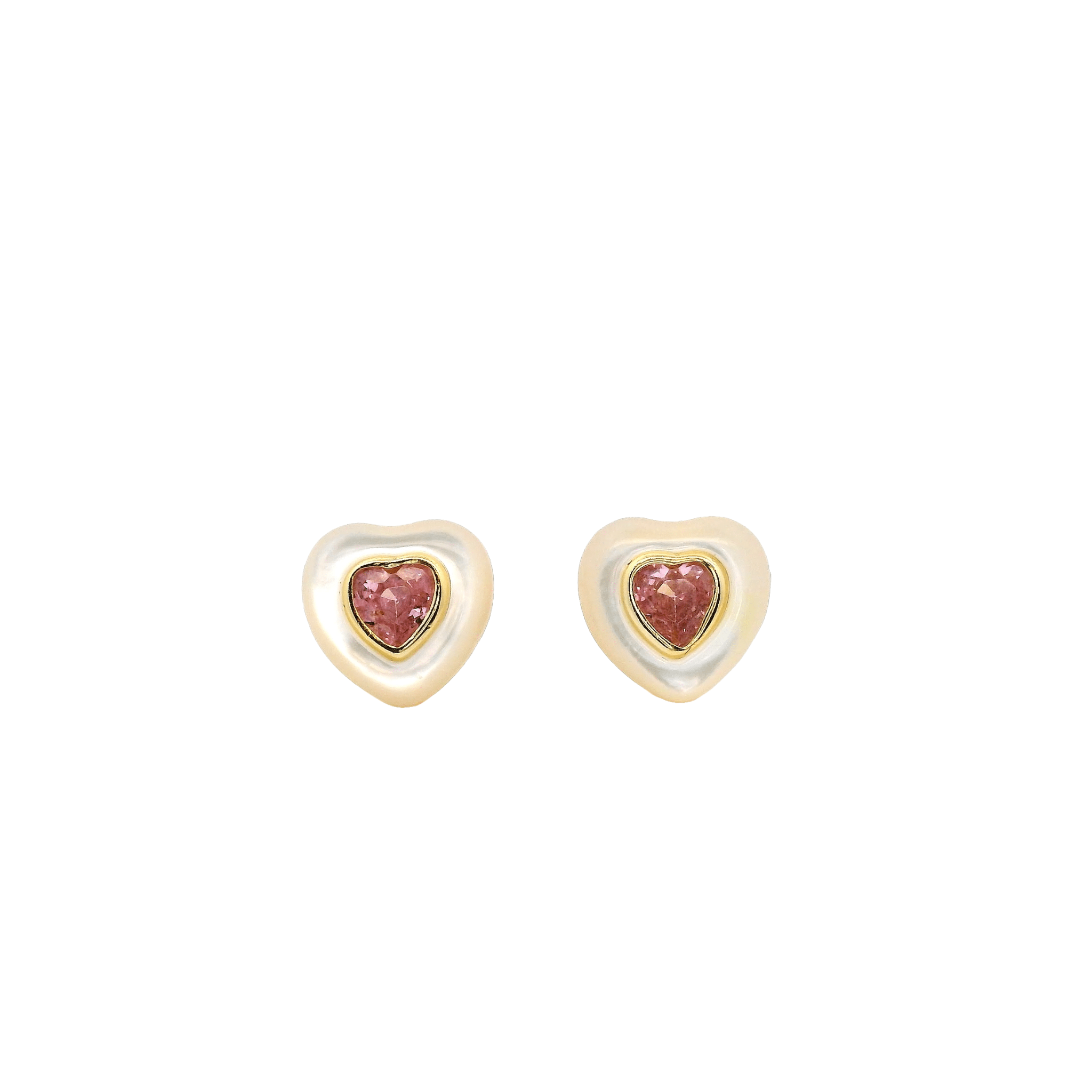 925GD HEART PINK CZ AND SHELL PEARL EARRINGS - C'SANTOS