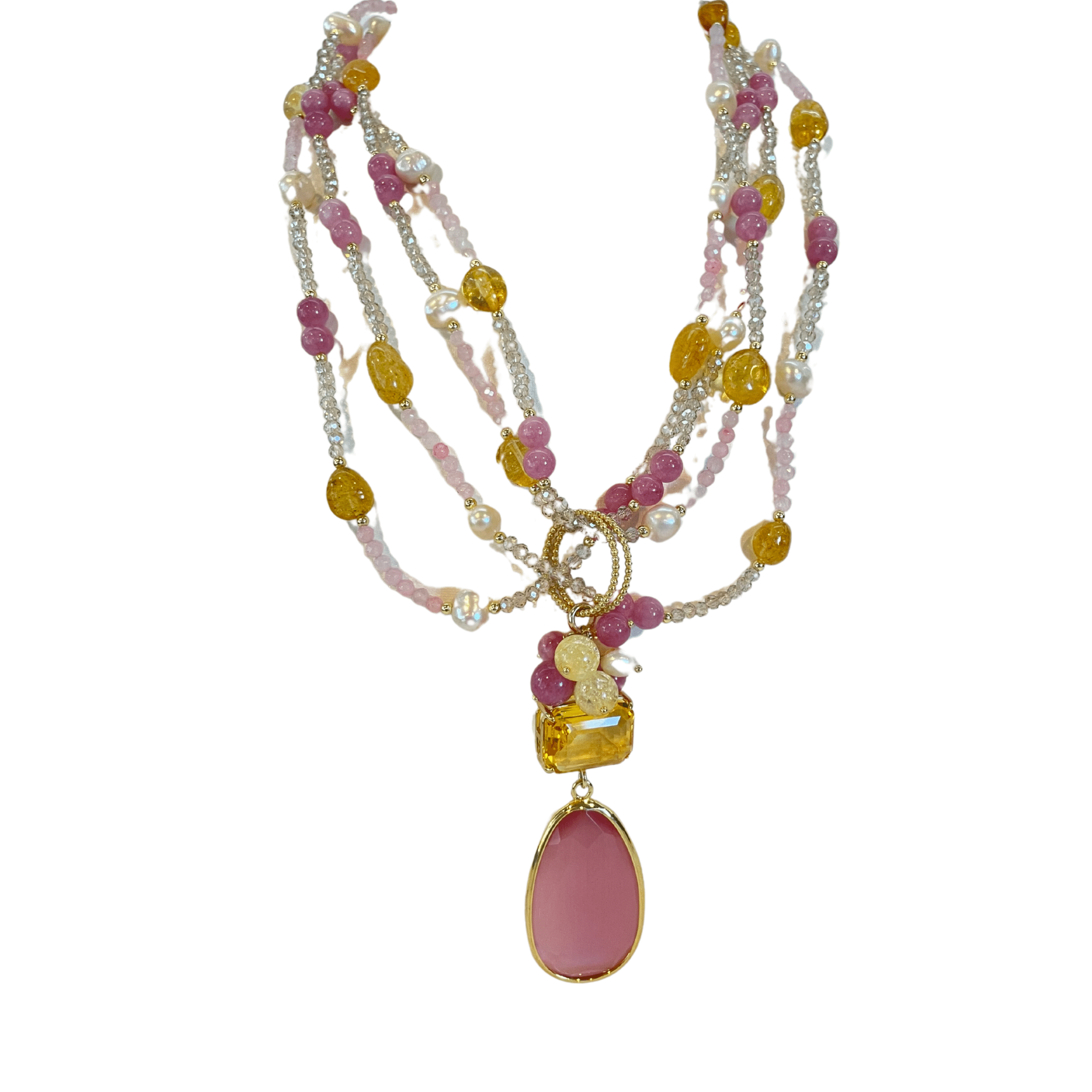 925GG CRISTAL GIADA PERLA CITRINO NECKLACE - C'SANTOS