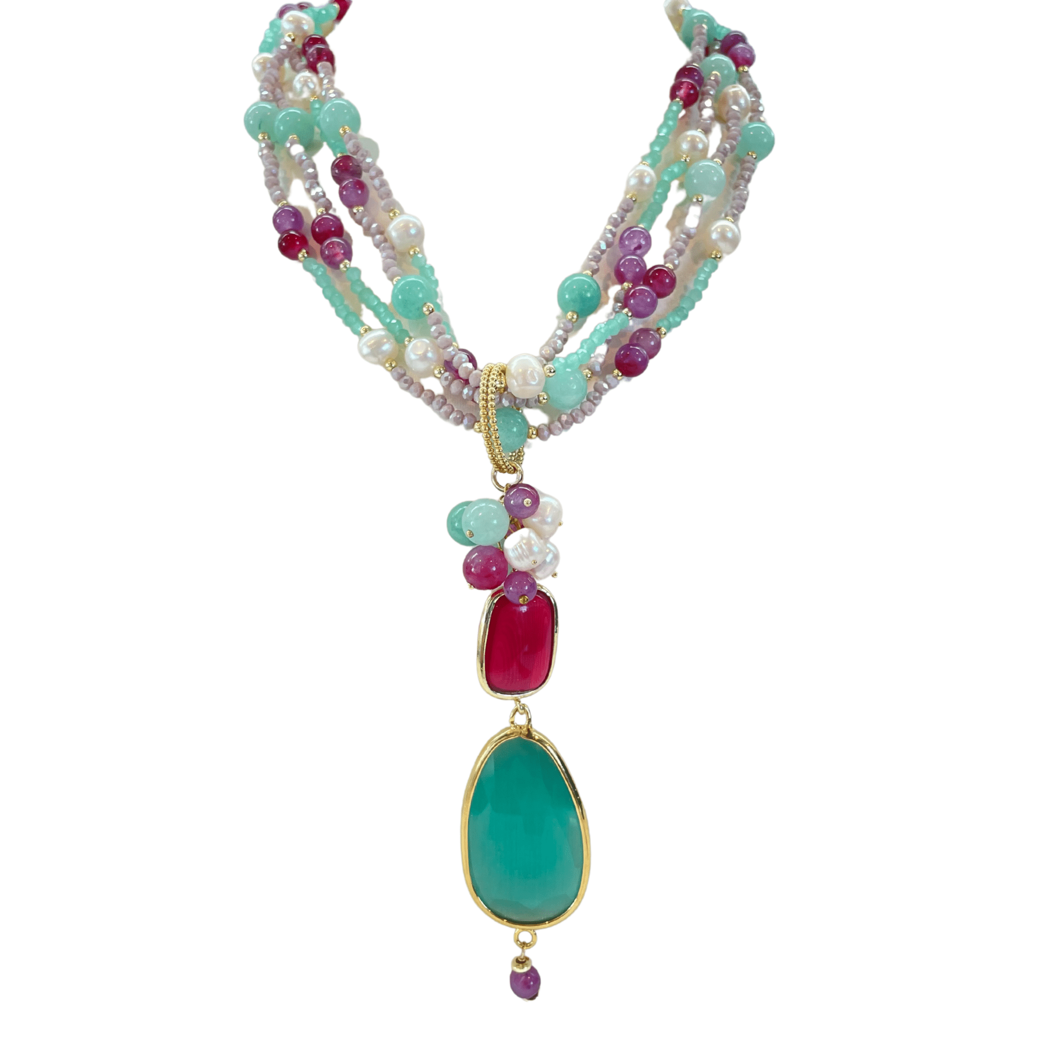 925GG CRISTALLI GIADA PERLE NECKLACE - C'SANTOS