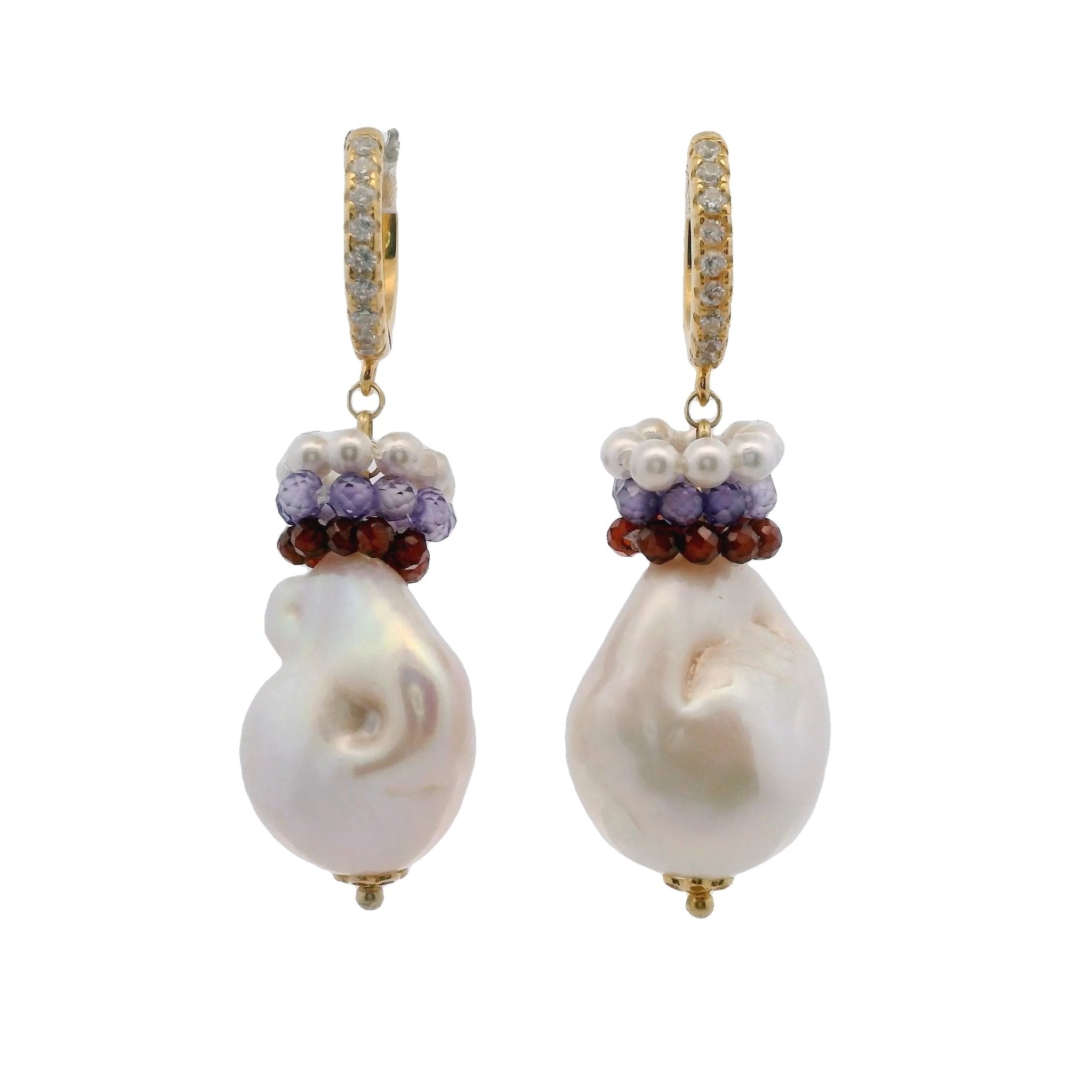 925GG ECCHINI PERLA SCARAMAZZA WHITE PUERPLE EARRINGS - C'SANTOS