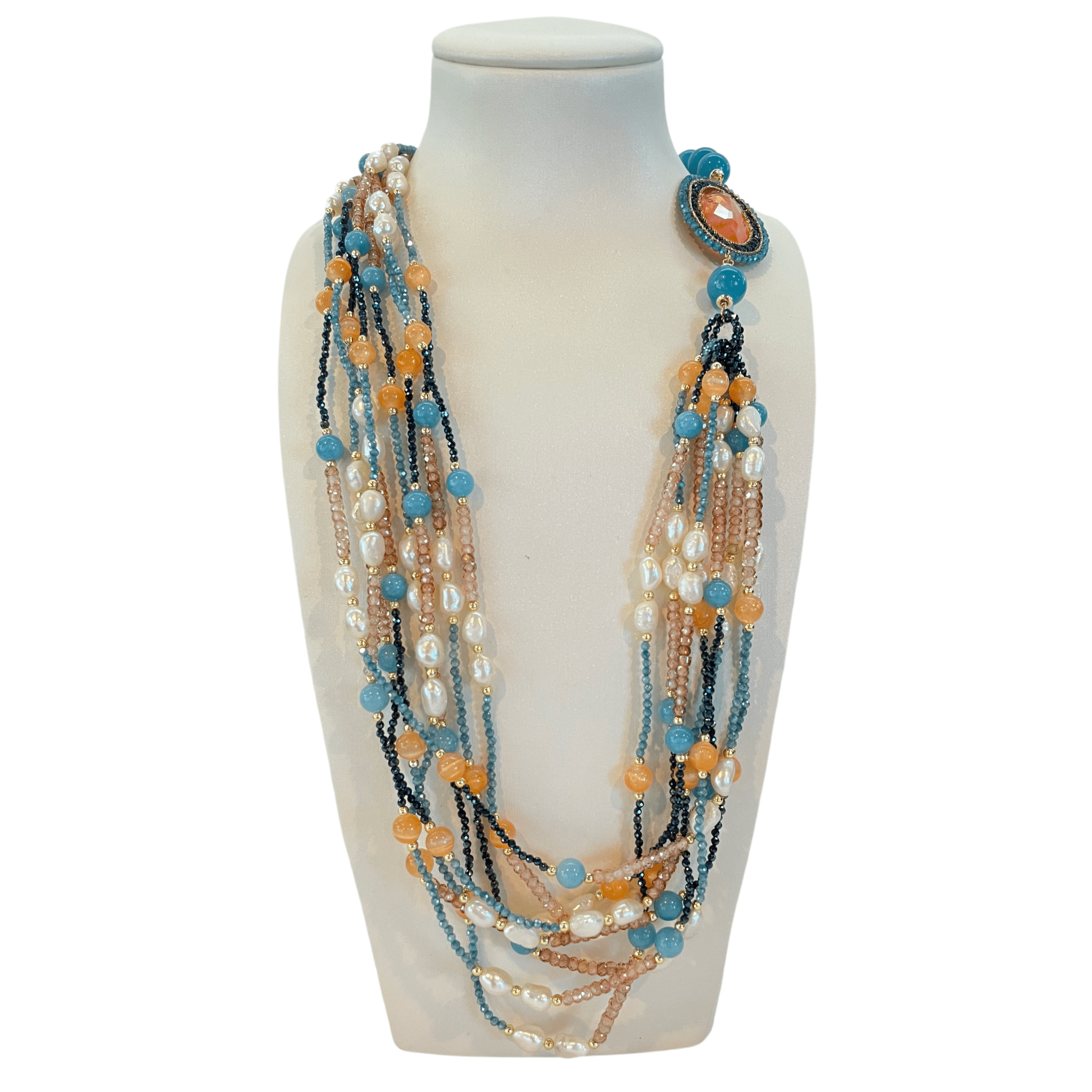 925GG FLAT SALMONE ZIRC ANGELITE NECKLACE - C'SANTOS