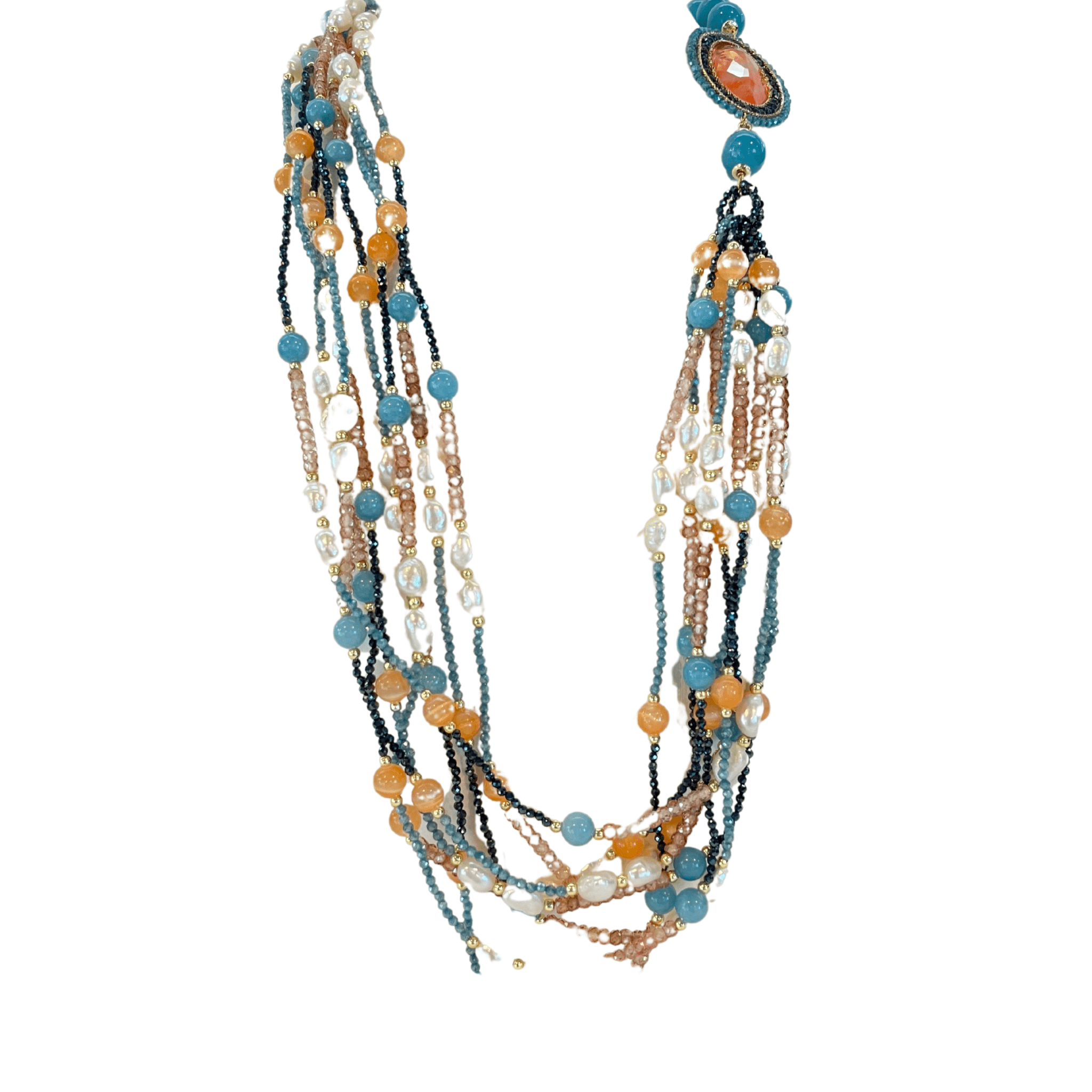 925GG FLAT SALMONE ZIRC ANGELITE NECKLACE - C'SANTOS