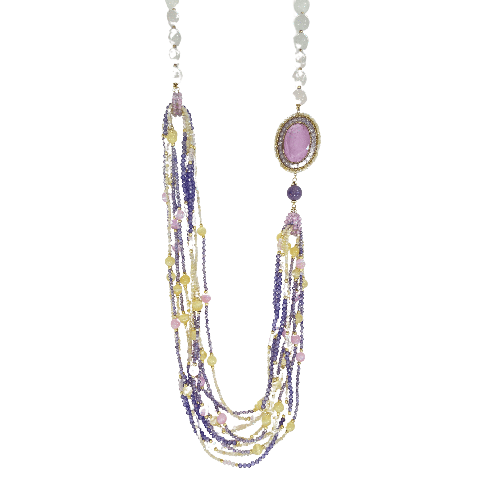 925GG FLAT ZIRNI SELINITE QUARTZ ROS NECKLACE - C'SANTOS