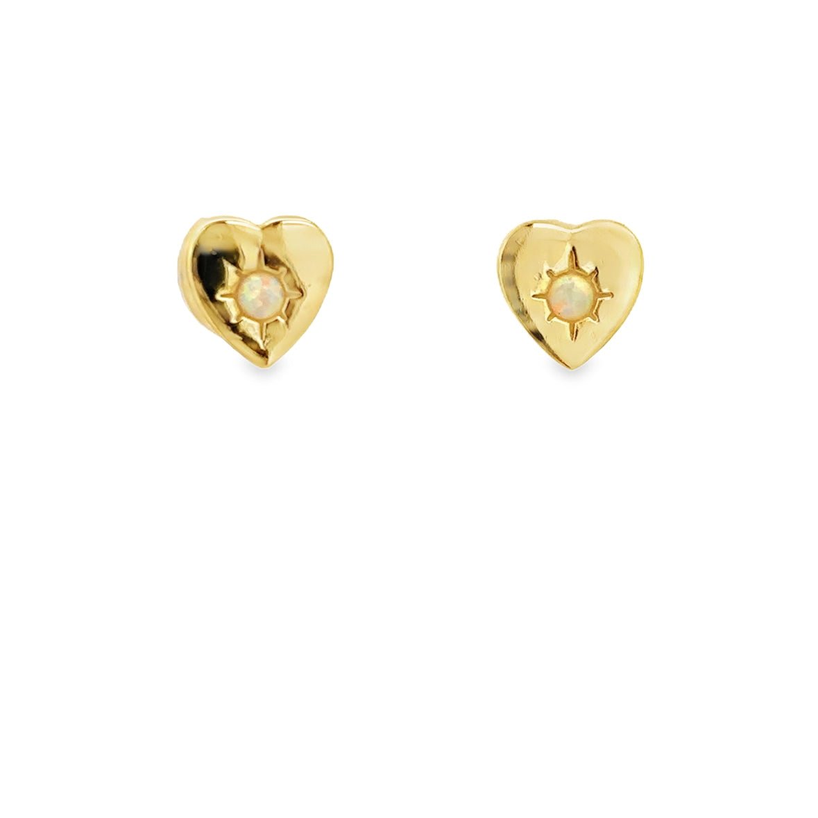925GG GOLD STUD HEART OPAL EARRINGS - C'SANTOS