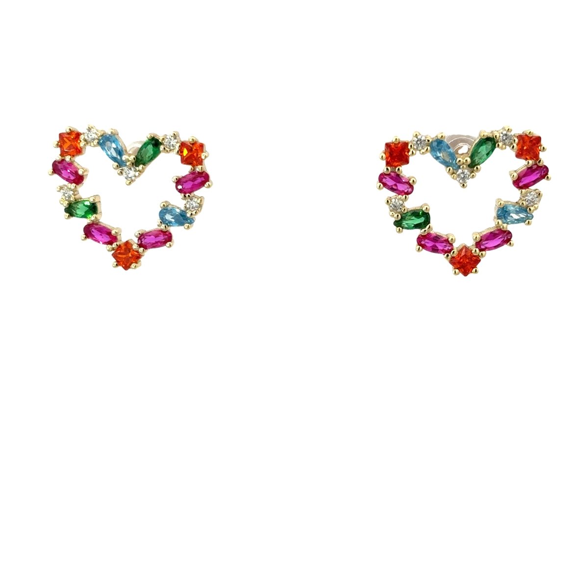 925GG MULTICOLOR BAGUETTE CZ HEART EARRINGS - C'SANTOS