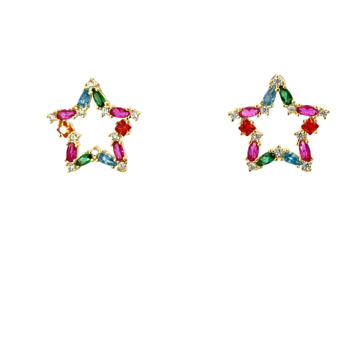 925GG MULTICOLOR BAGUETTE CZ STAR EARRINGS - C'SANTOS