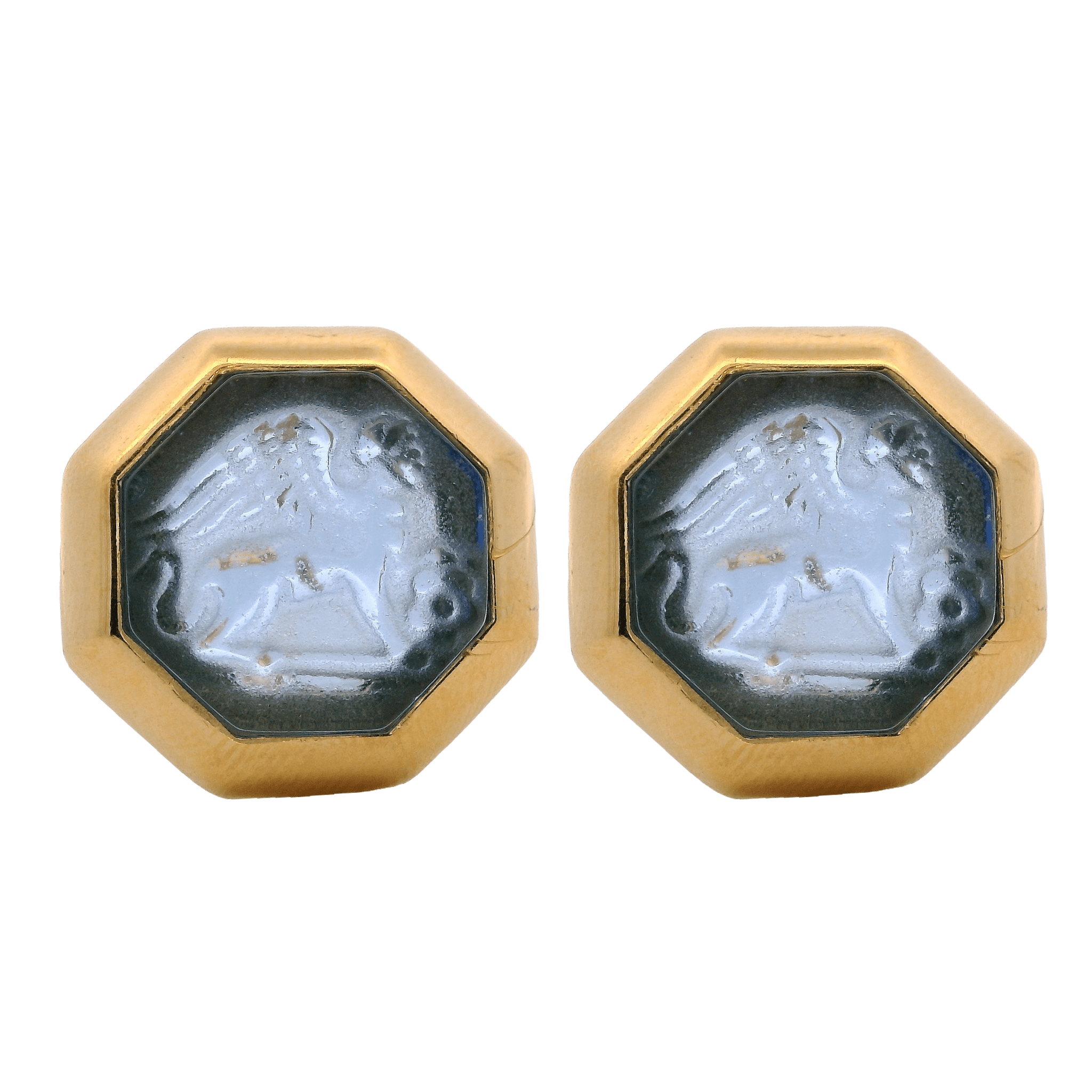 925GG OCTAGONAL CHIREMA BLUE STUD EARRINGS - C'SANTOS