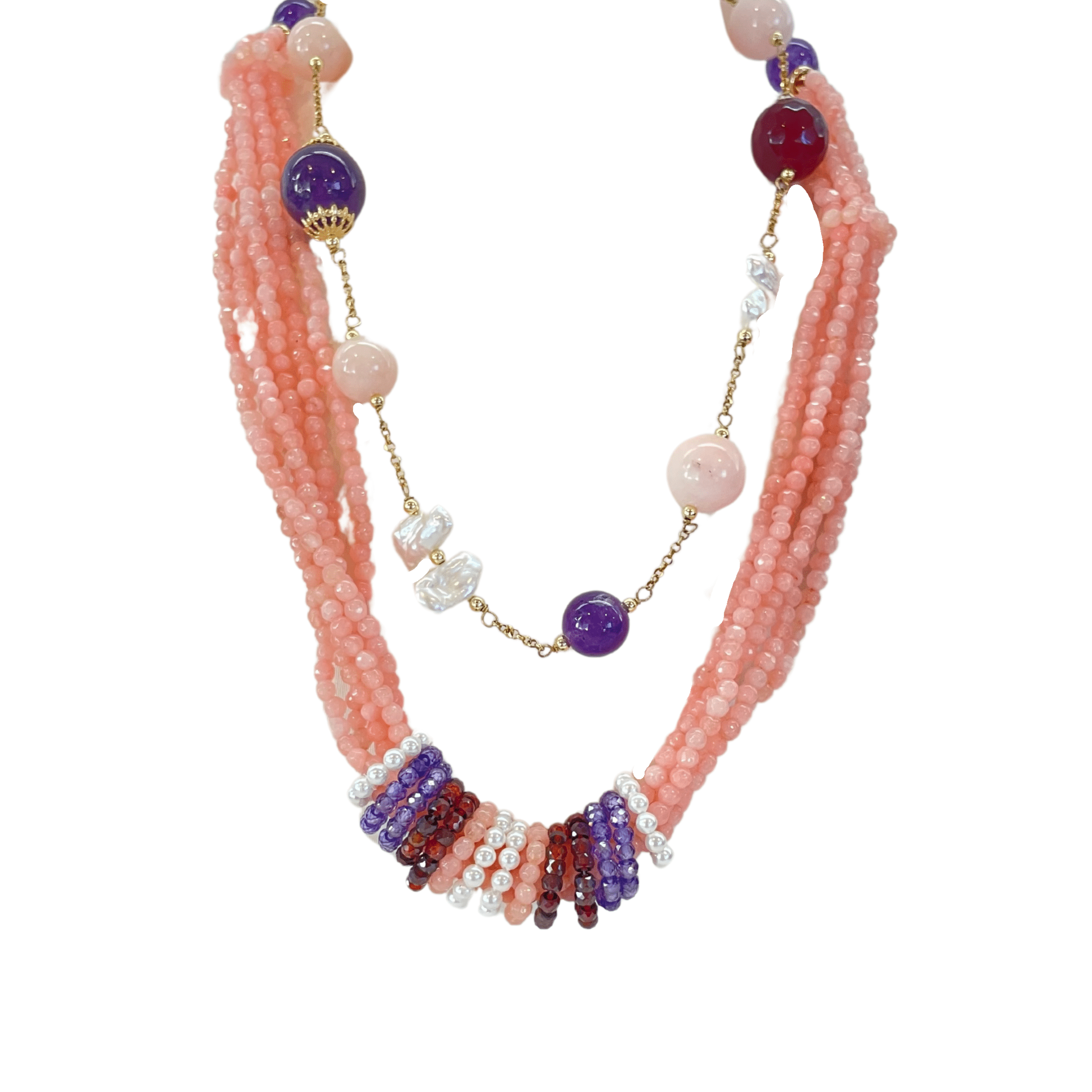 925GG ZIRC AGATA AMETISTA GIADA NECKLACE - C'SANTOS