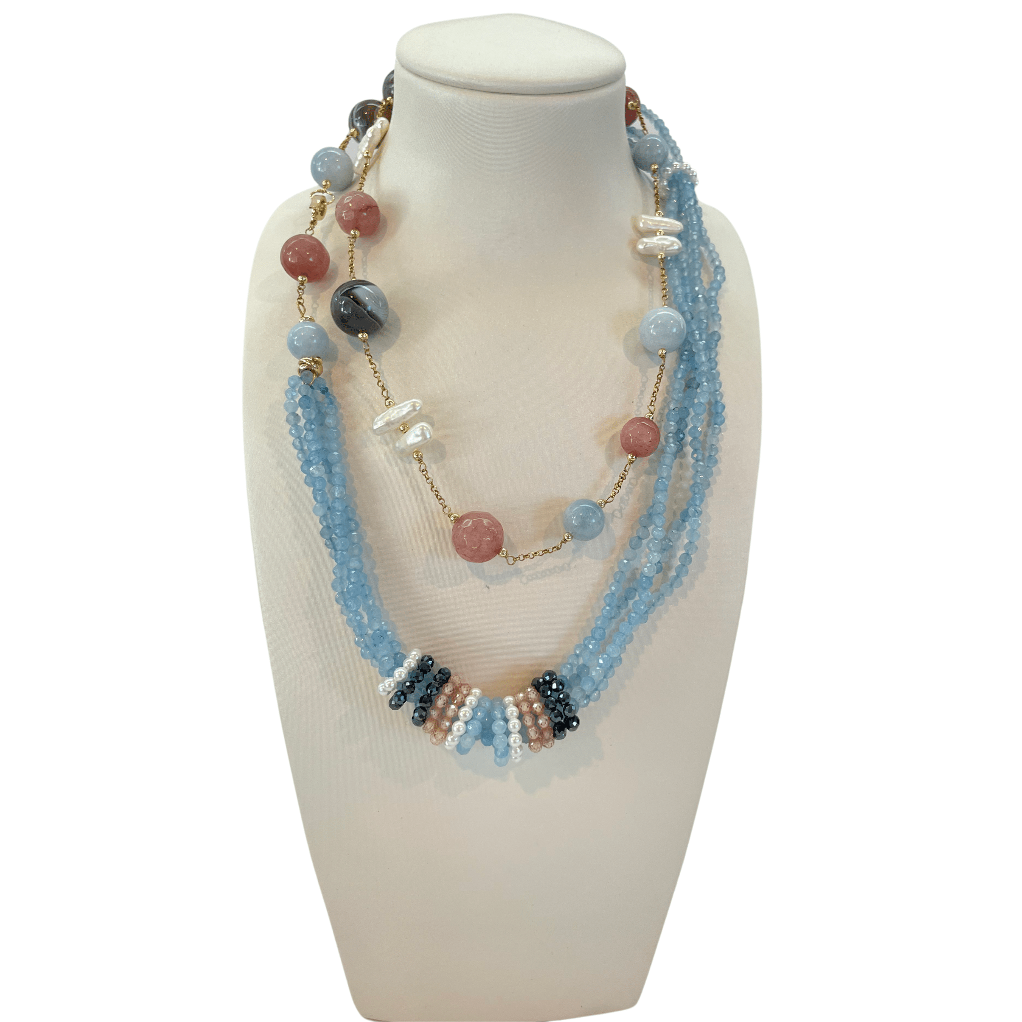 925GG ZIRC GIADA AGATA BOTSWANA NECKLACE - C'SANTOS