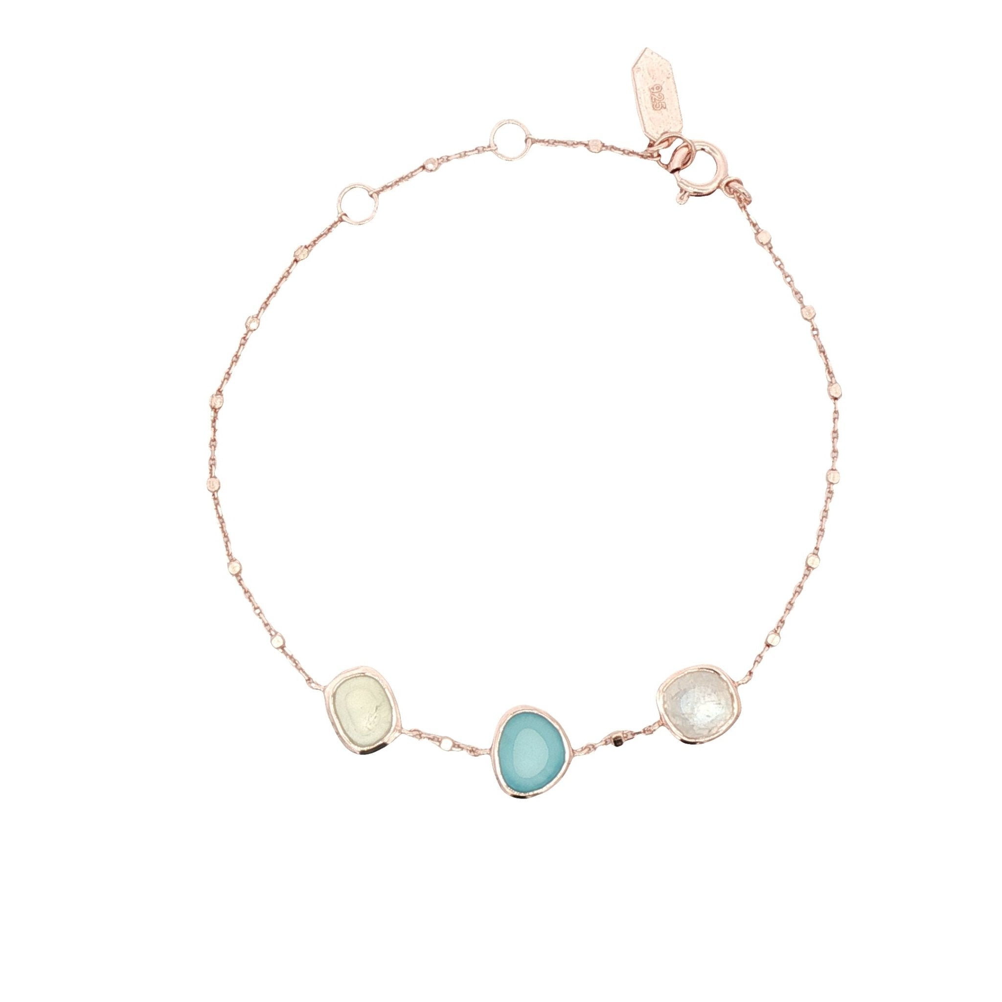 925RG 3 STONE MOOSTONE CHALCEDONY PREHNITE BRACELET - C'SANTOS