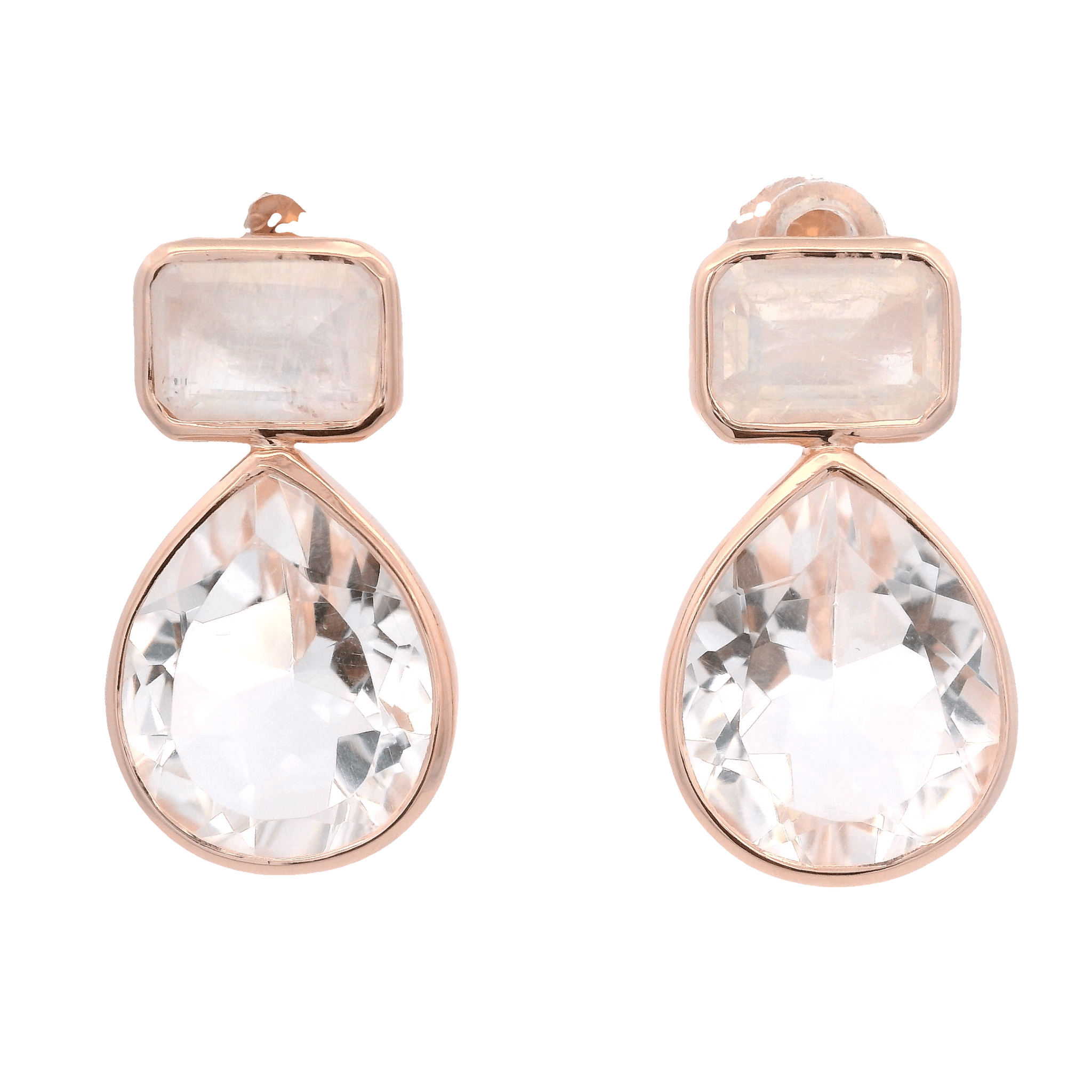 925RG BAGUETE MOOSTONE DROP ROCK CRYSTAL EARRINGS - C'SANTOS