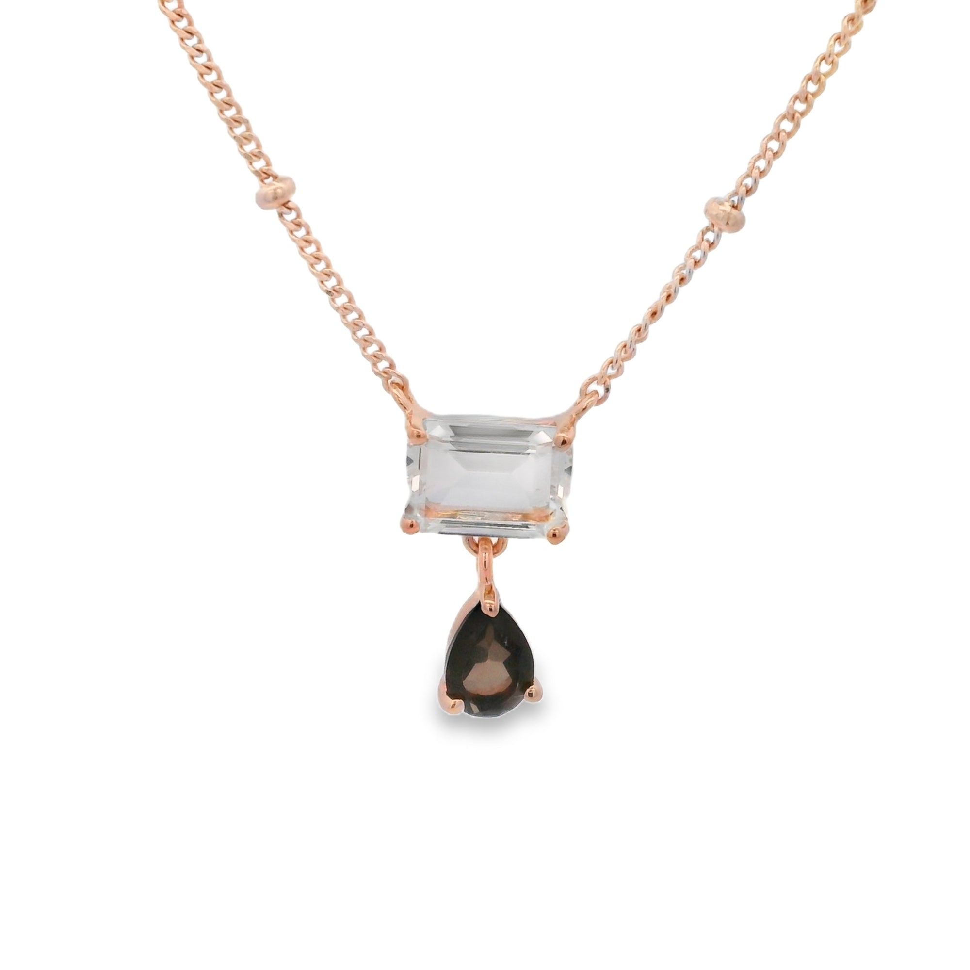 925RG BAGUETTE CRYSTAL PEAR CUT SMOKY QUARTZ NECKLACE - C'SANTOS