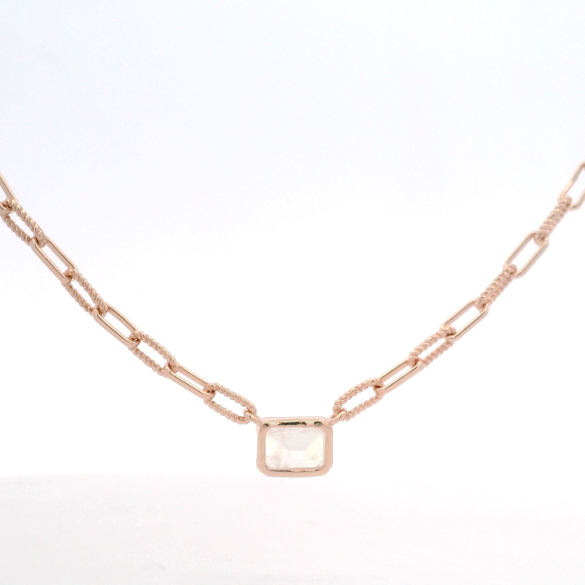 925RG BAGUETTE MOOSTONE PAPERCLIP NECKLACE - C'SANTOS