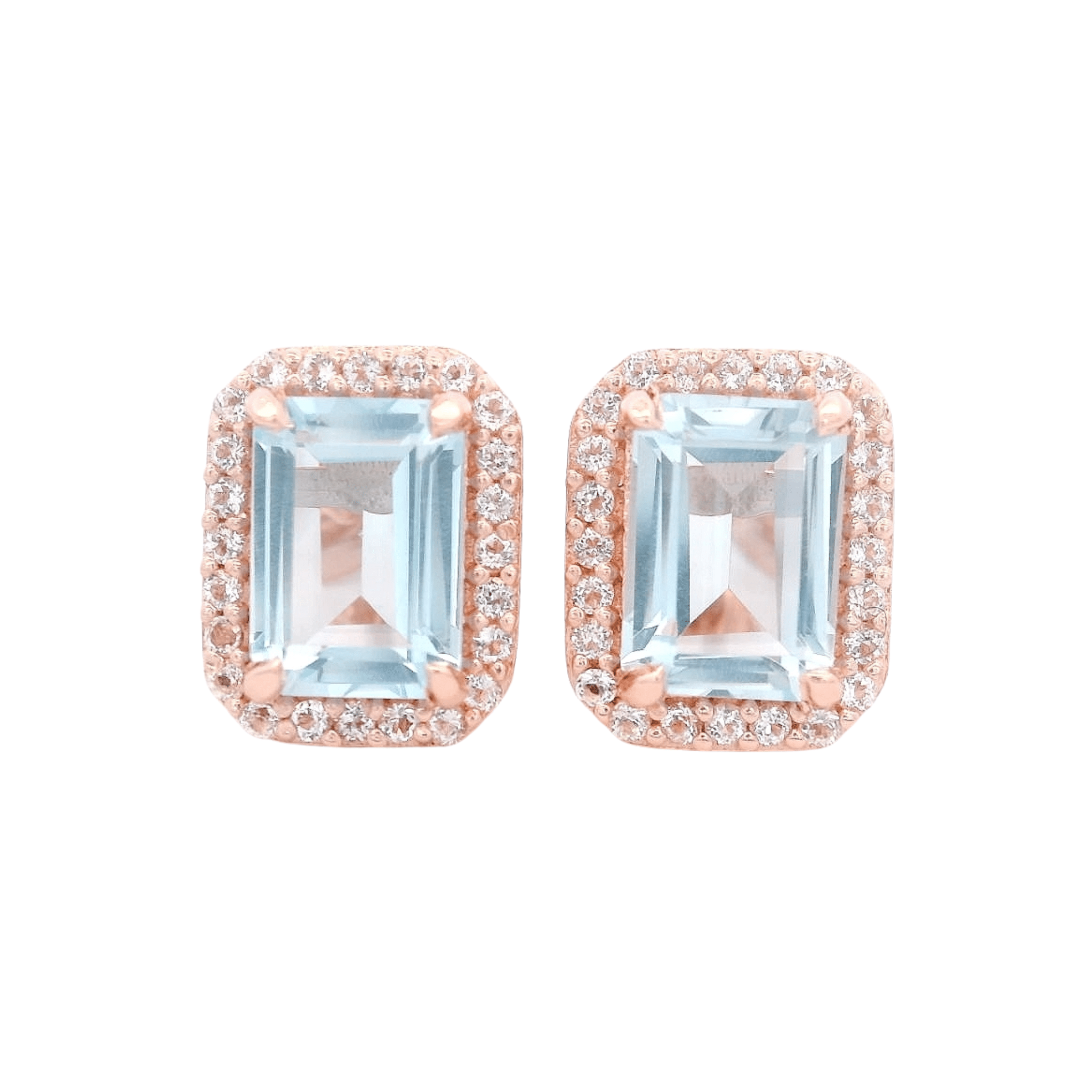 925RG BAQUETTE TOPAZ BLUE SKY AROUND TOPAZ WHITE EARRINGS - C'SANTOS