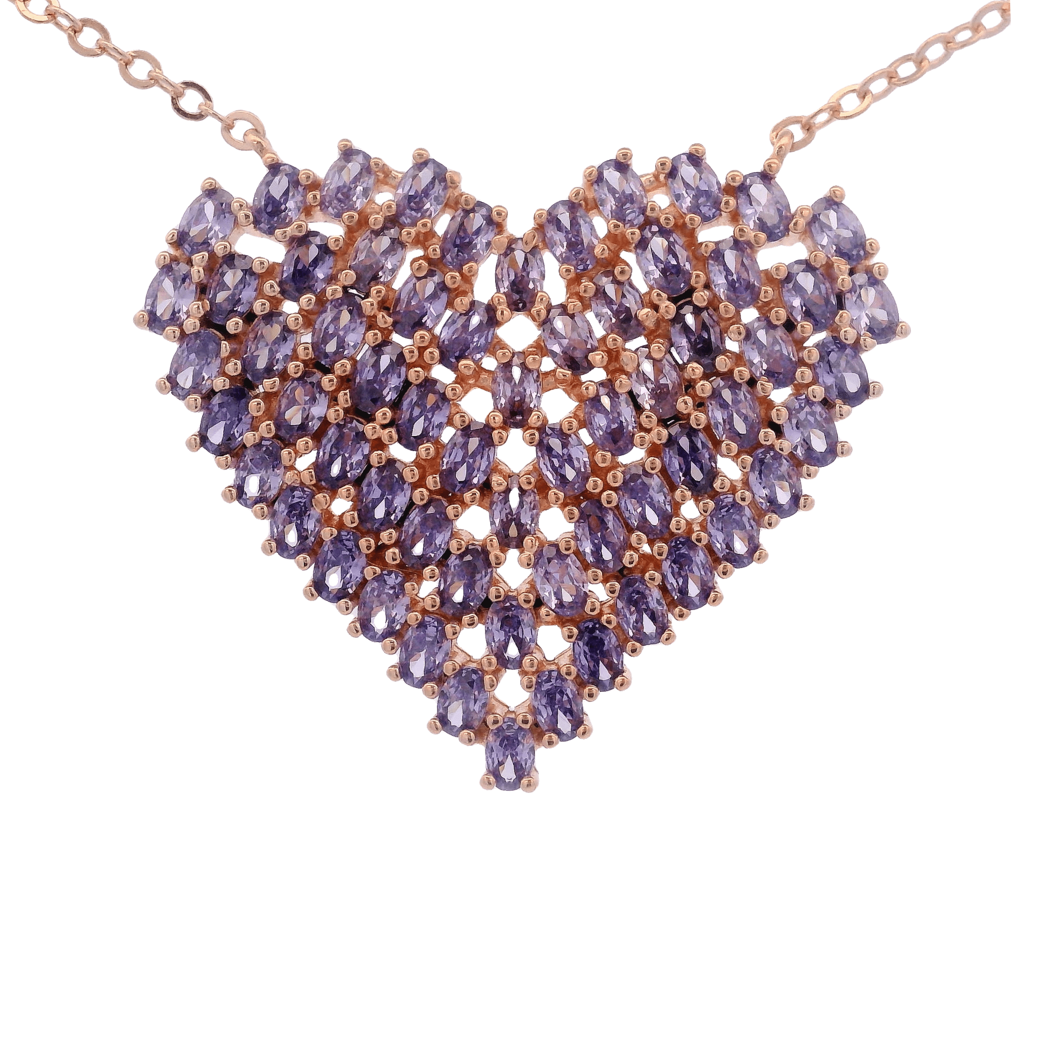 925RG BIG HEART BRISTONE PURPLE CZ NECKLACE - C'SANTOS