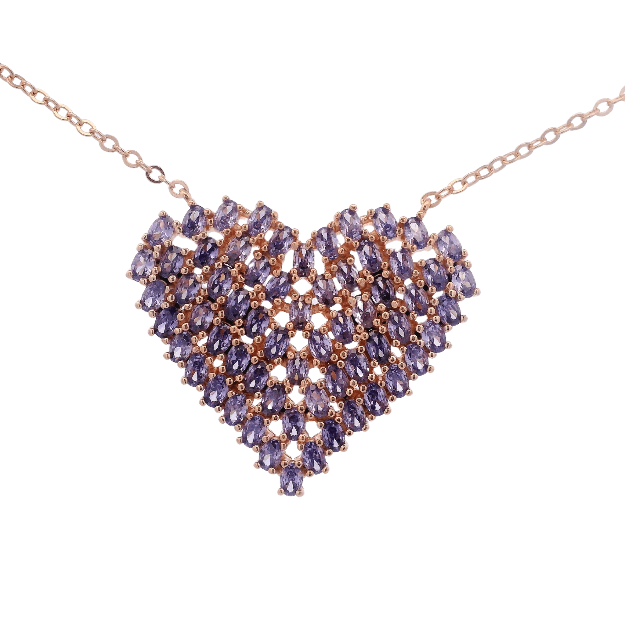 925RG BIG HEART BRISTONE PURPLE CZ NECKLACE - C'SANTOS