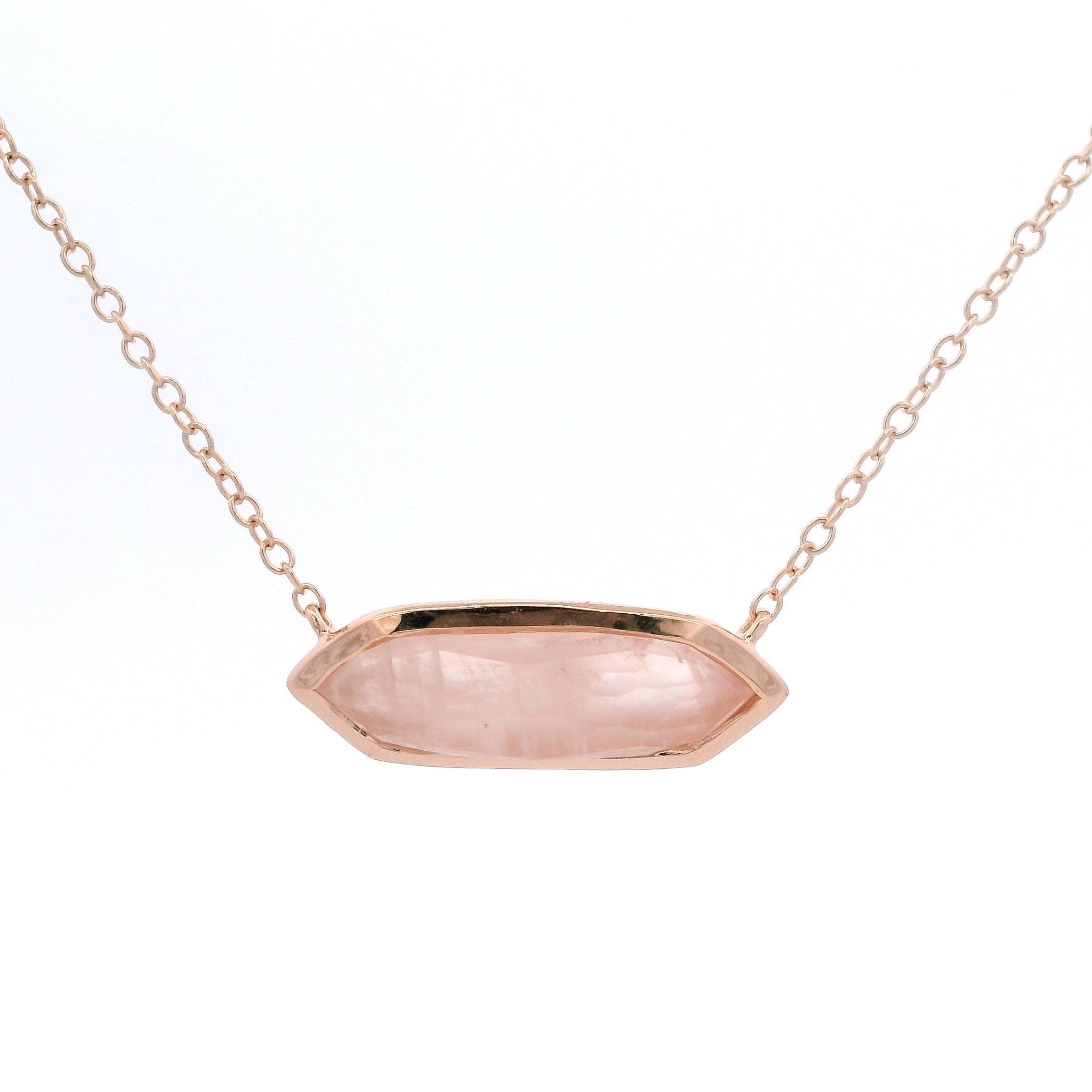 925RG CHUNKY HEXAGONAL ROSE QUARTZ NECKLACE - C'SANTOS