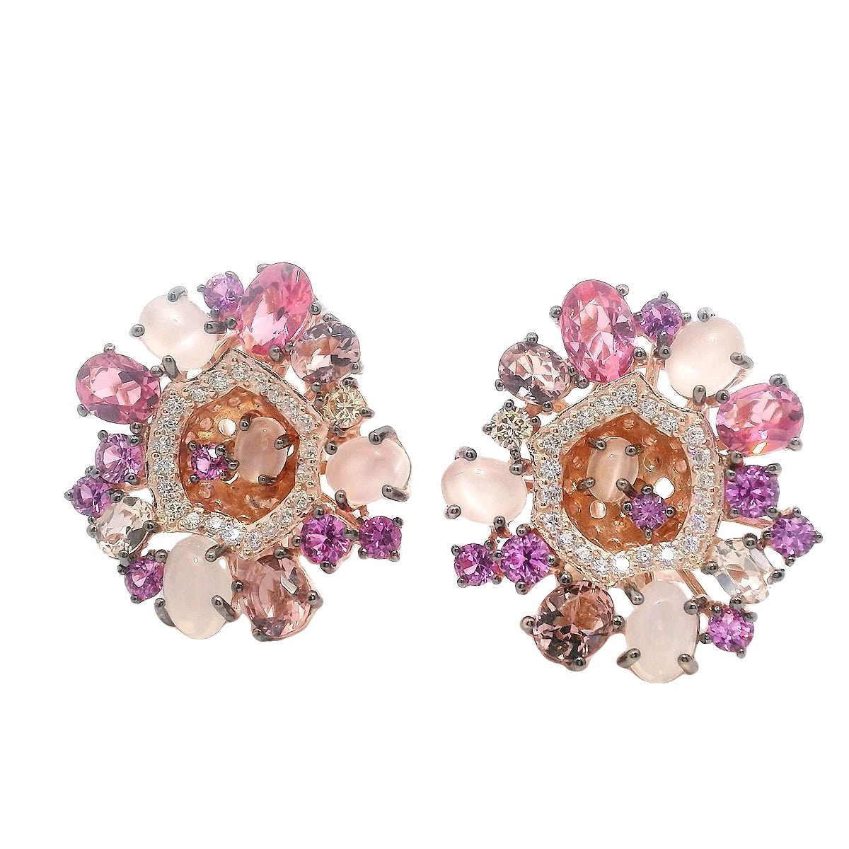 925RG CIRCLE PINK CHAMPANGE MOONSTONE EARRINGS - C'SANTOS