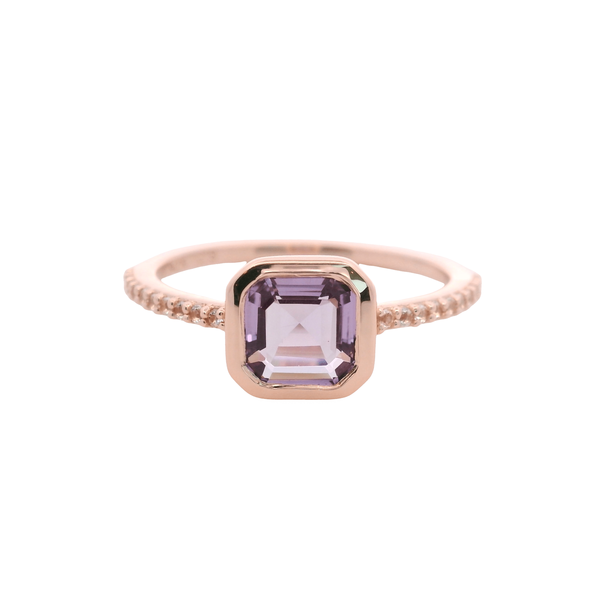 925RG CUSHION BEZEL AMETHYST AROUND TOPAZ WHITE RING T6.5 - C'SANTOS