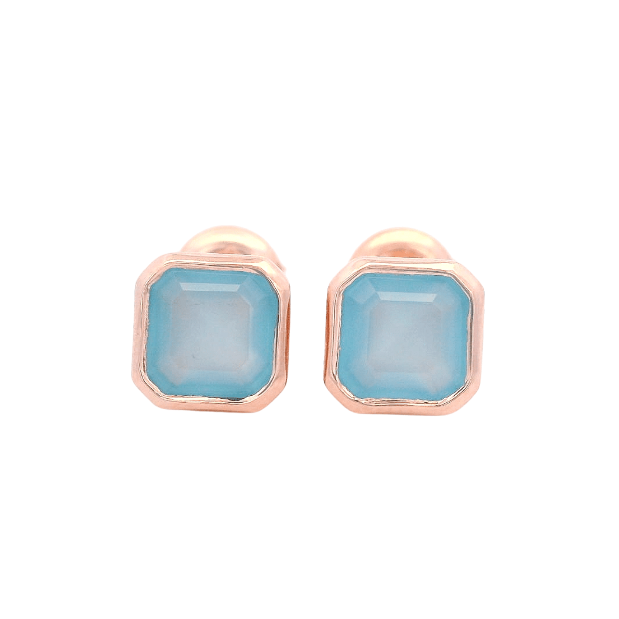 925RG CUSHION BEZEL CHALCEDONY BLUE EARRINGS - C'SANTOS
