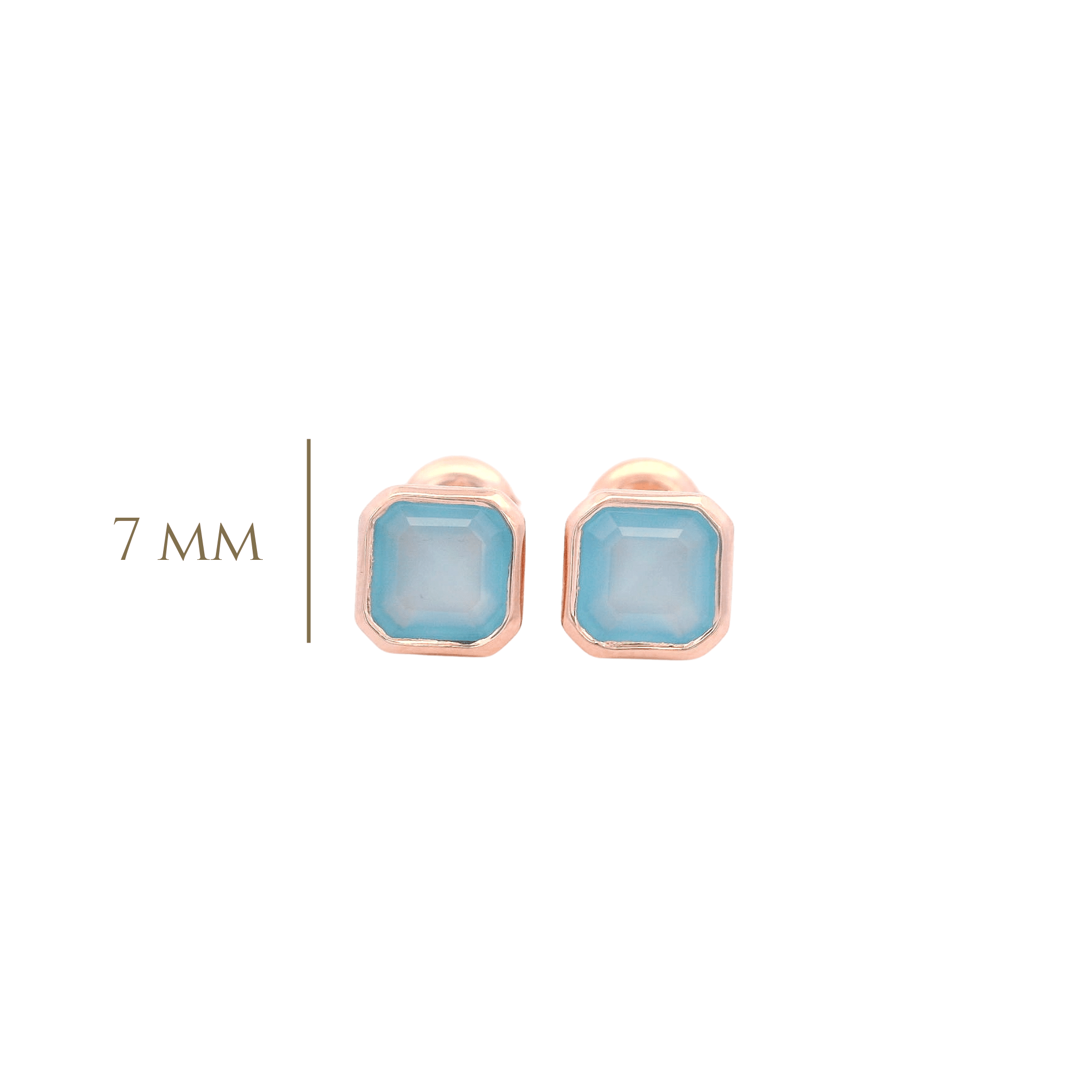 925RG CUSHION BEZEL CHALCEDONY BLUE EARRINGS - C'SANTOS