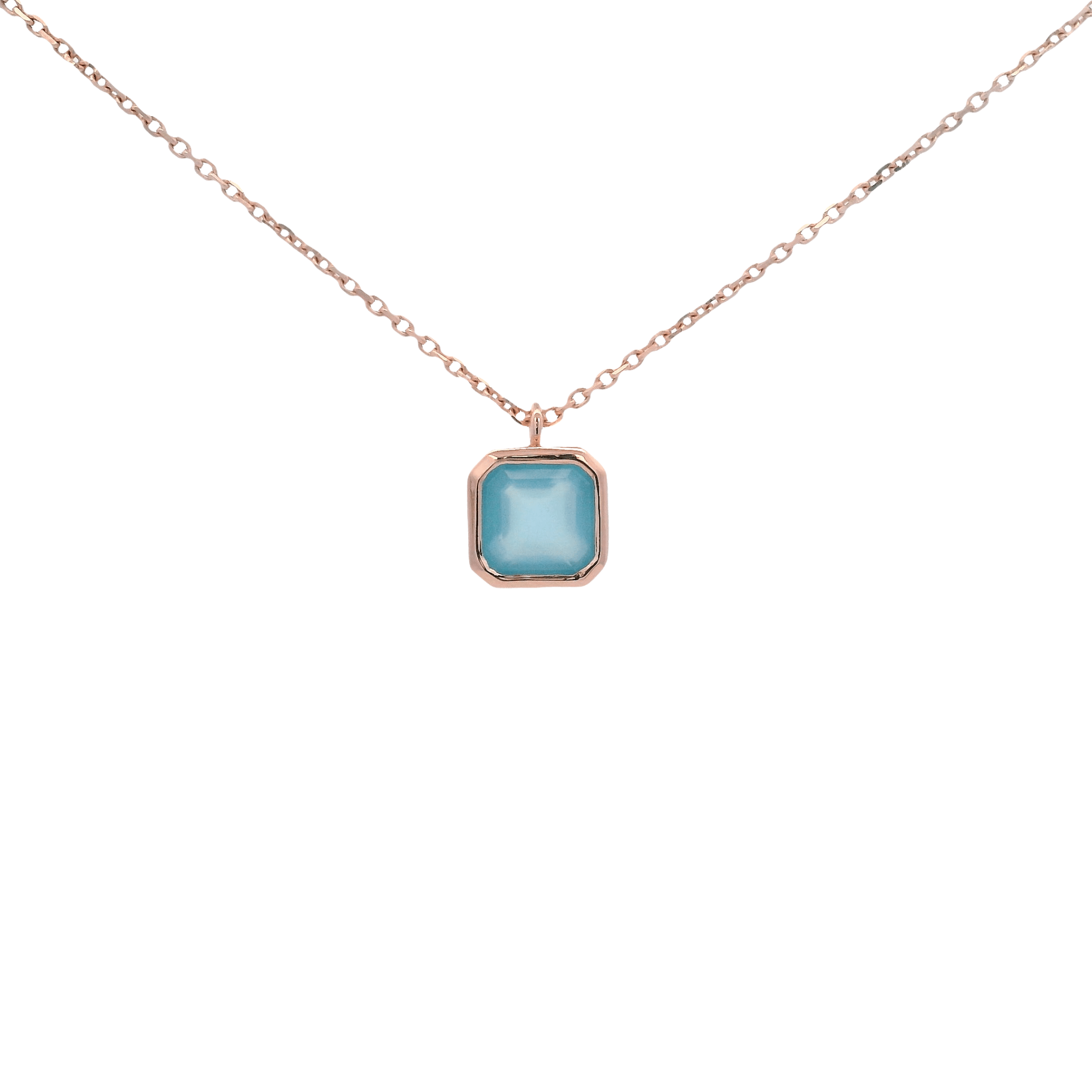 925RG CUSHION BEZEL CHALCEDONY BLUE NECKLACE - C'SANTOS