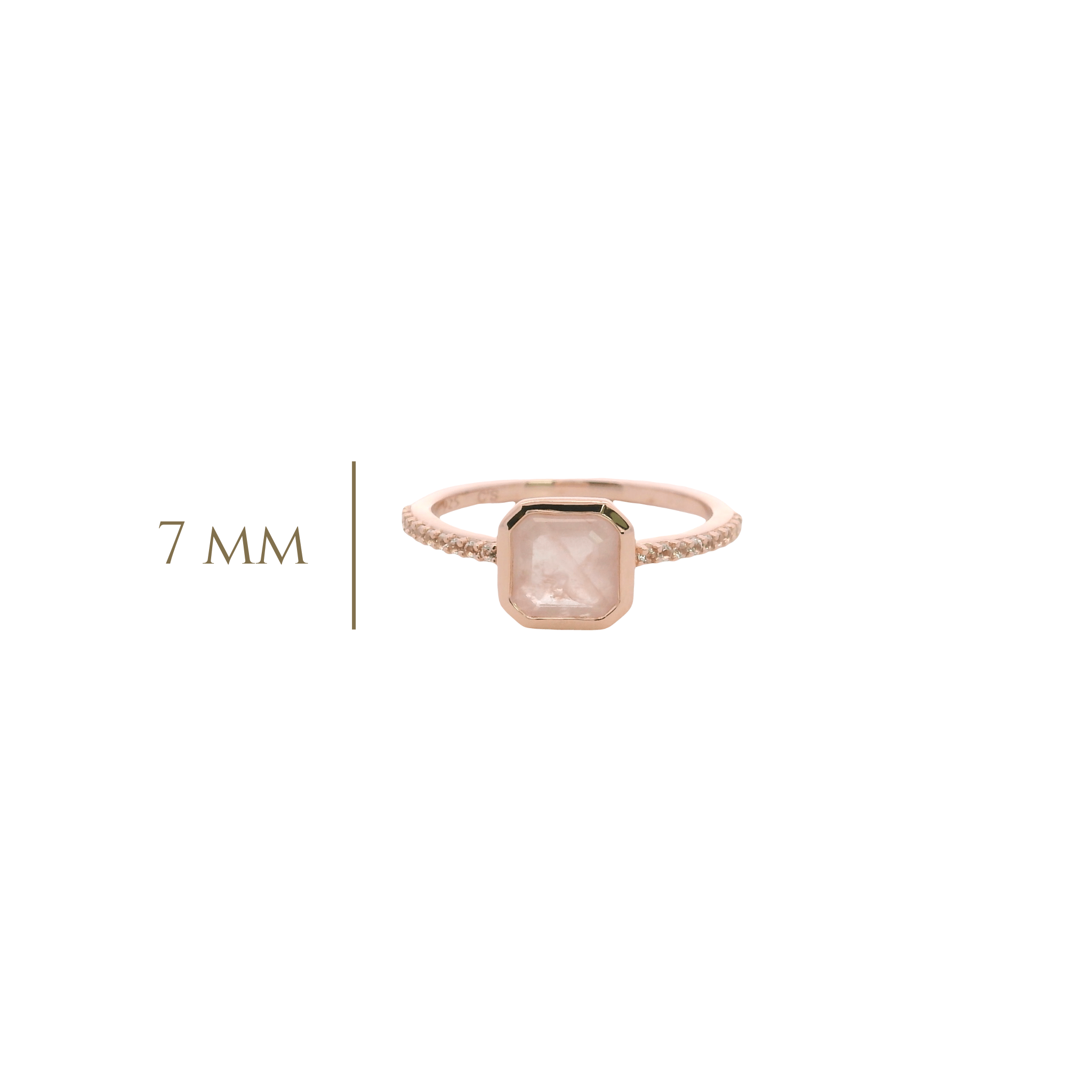 925RG CUSHION BEZEL ROSE QUARTZ OPAQUE AROUND TOPAZ WHITE RING T6.5 - C'SANTOS