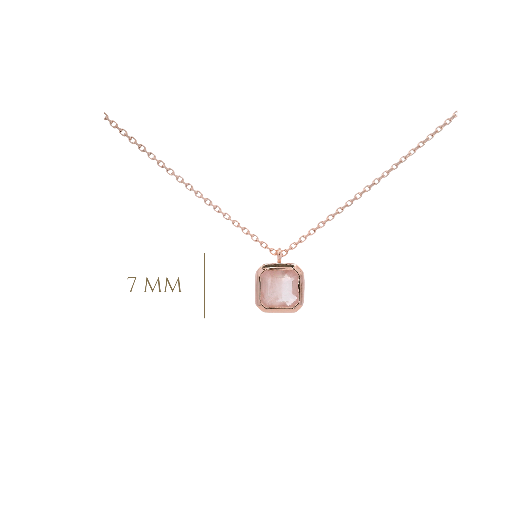 925RG CUSHION BEZEL ROSE QUARTZ OPAQUE NECKLACE - C'SANTOS