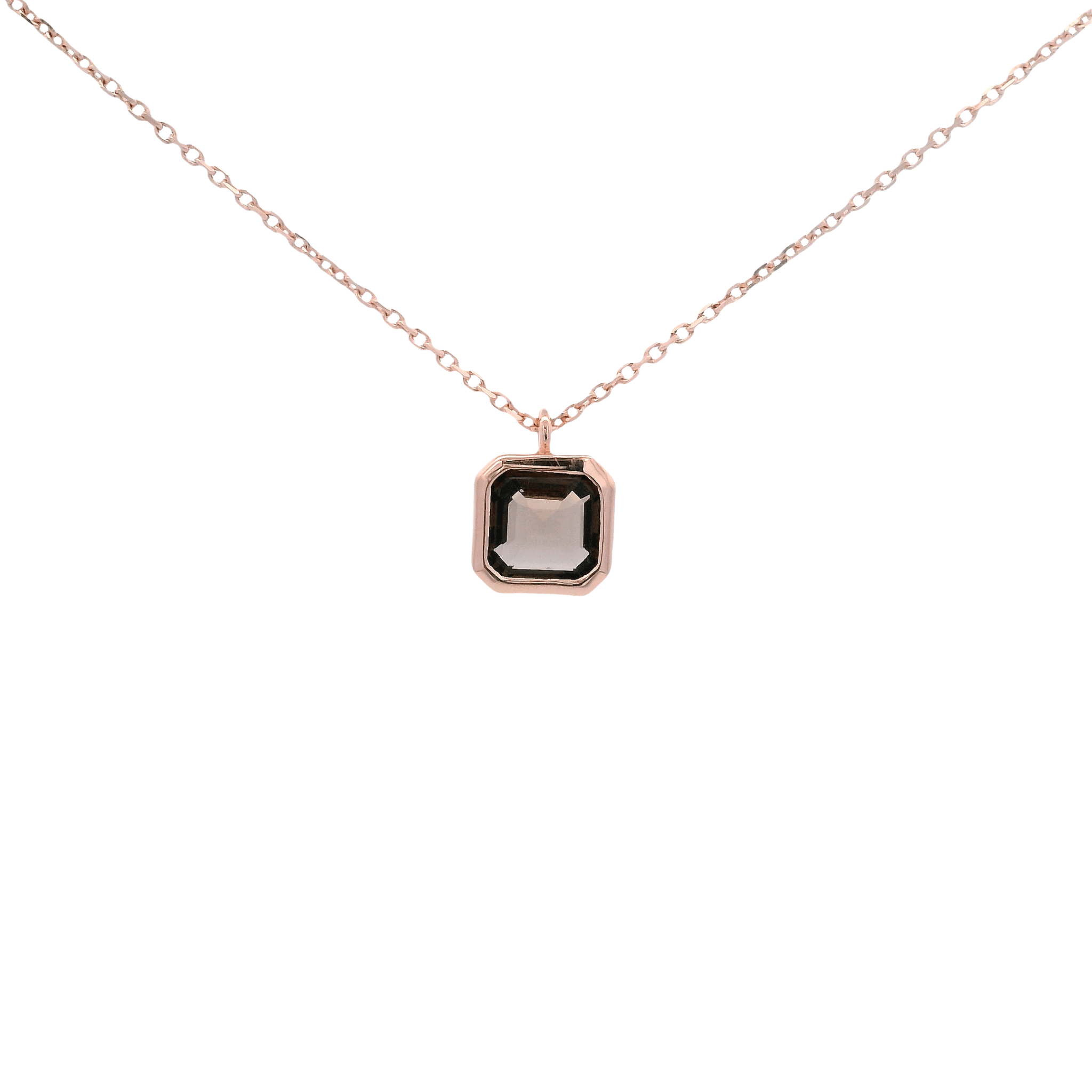 925RG CUSHION BEZEL SMOKY QUARTZ NECKLACE - C'SANTOS
