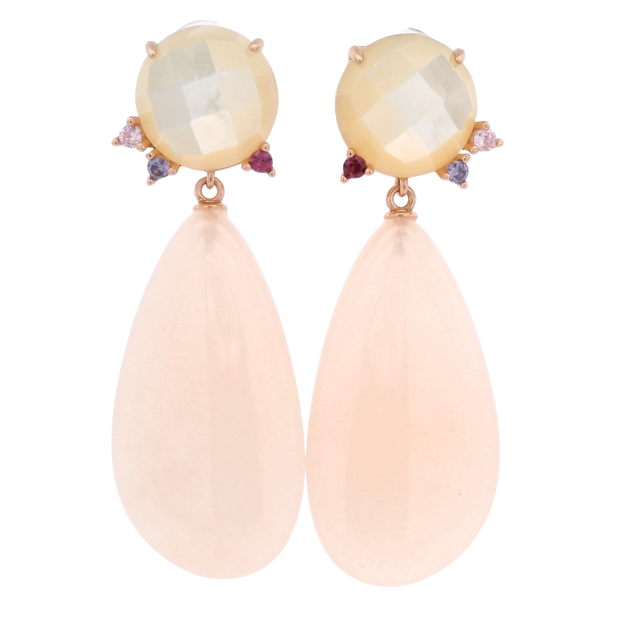 925RG DOUBLE DROP EARRINGS QUARTZ & CZ ROSE - C'SANTOS