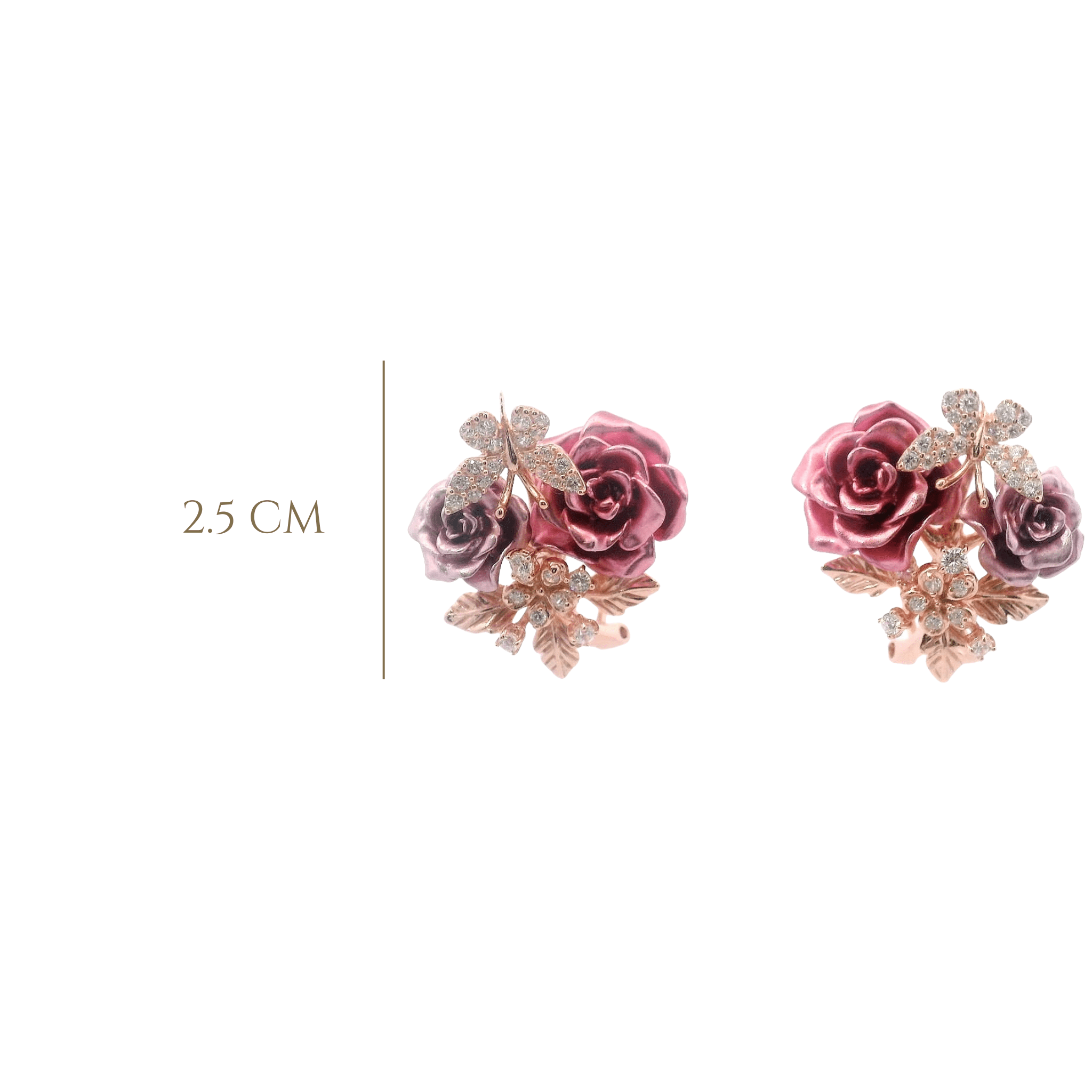 925RG DOUBLE FLOWER PINK AND BUTTERFLY PAVE EARRINGS - C'SANTOS