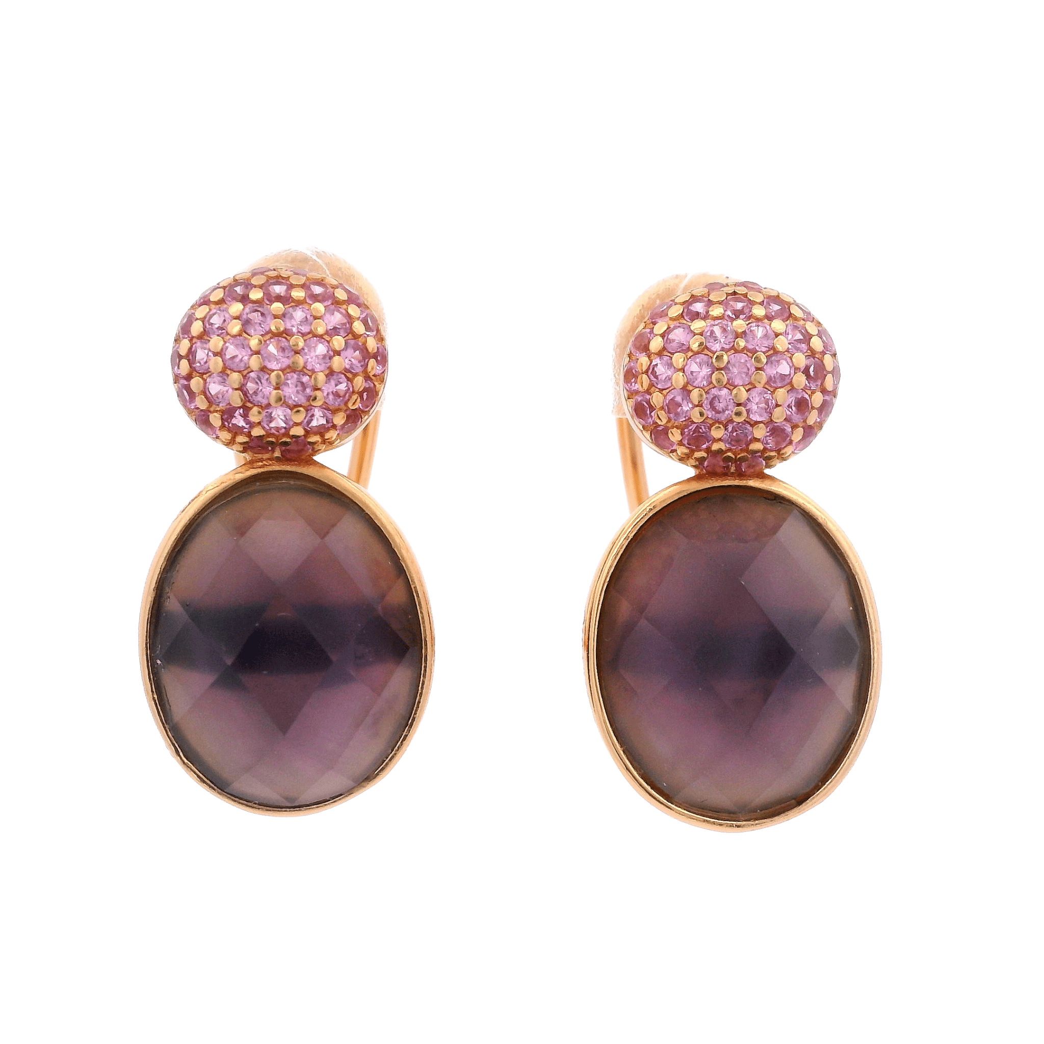 925RG DOUBLE ROUND EARRINGS AMETHYST & CZ PURPLE - C'SANTOS