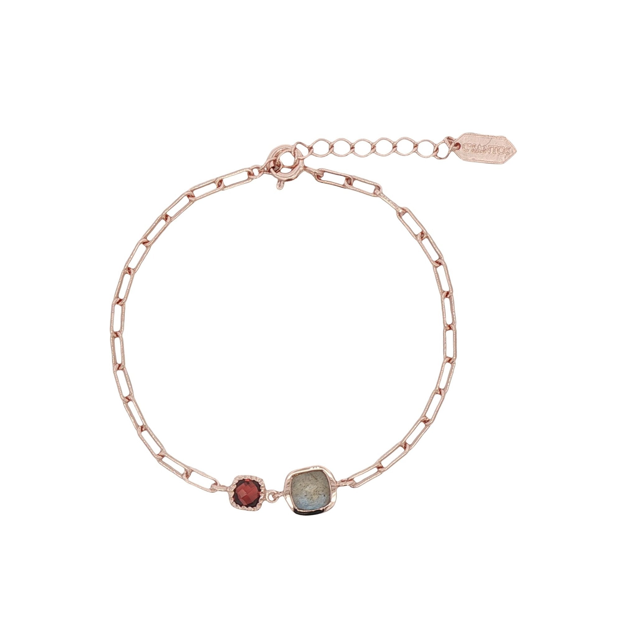 925RG DOUBLE SQUARE LABRADORITE WITH GARNET BRACELET - C'SANTOS