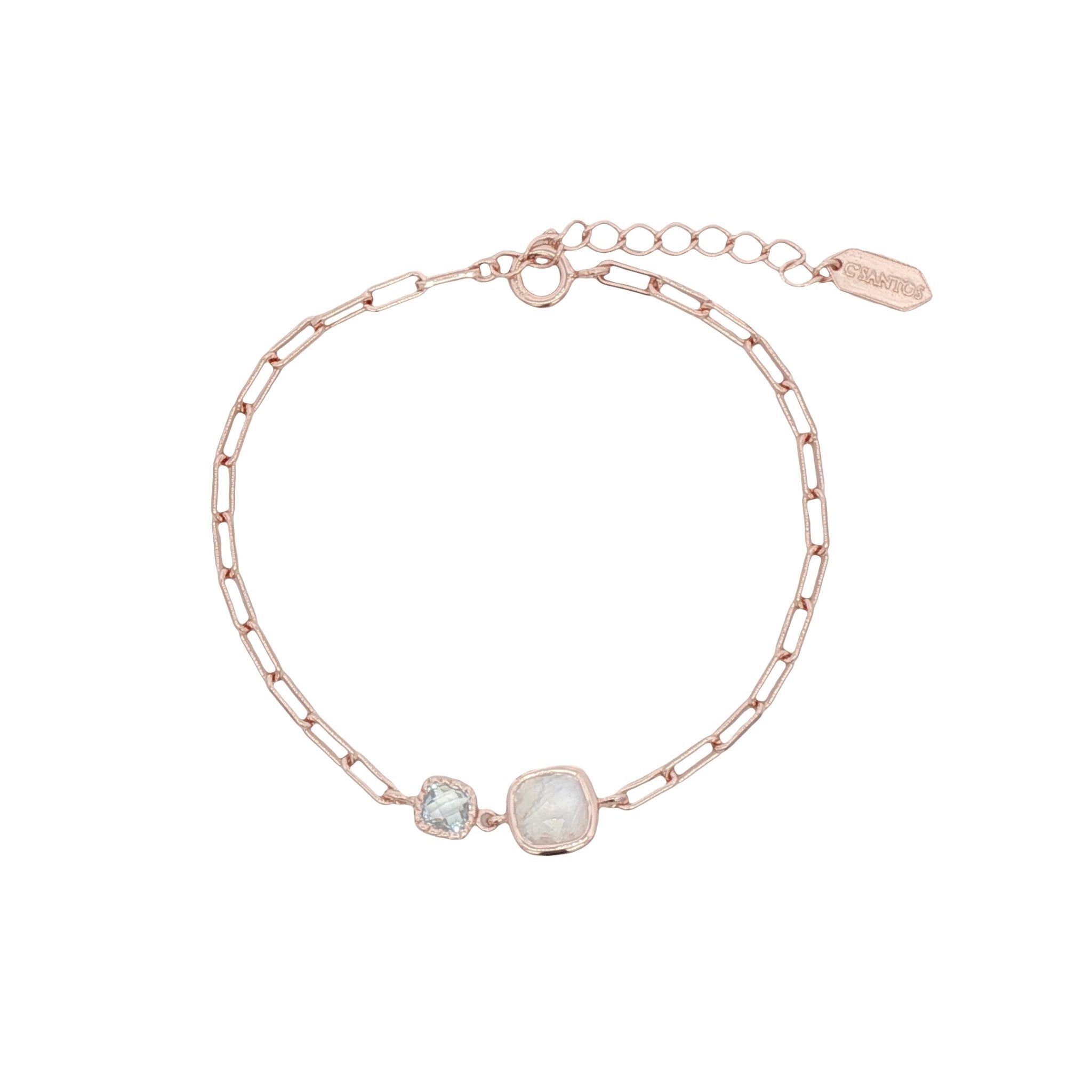 925RG DOUBLE SQUARE MOOSTONE WITH TOPAZ BLUE BRACELET - C'SANTOS