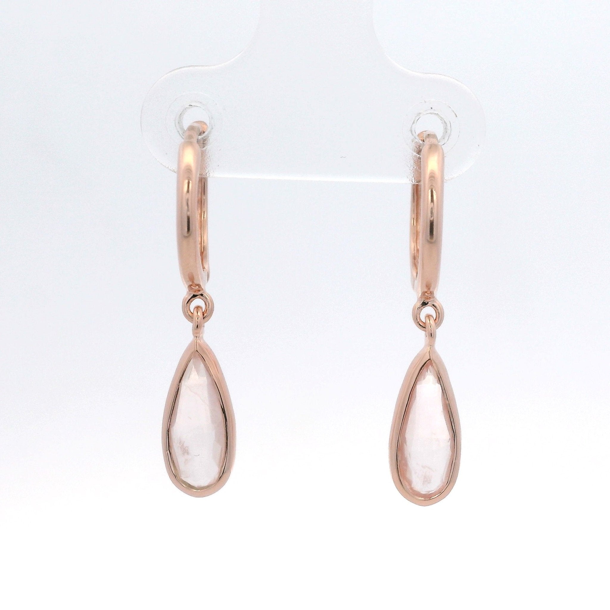 925RG DROP BEZEL ROSE QUARTZ HUGGIES - C'SANTOS