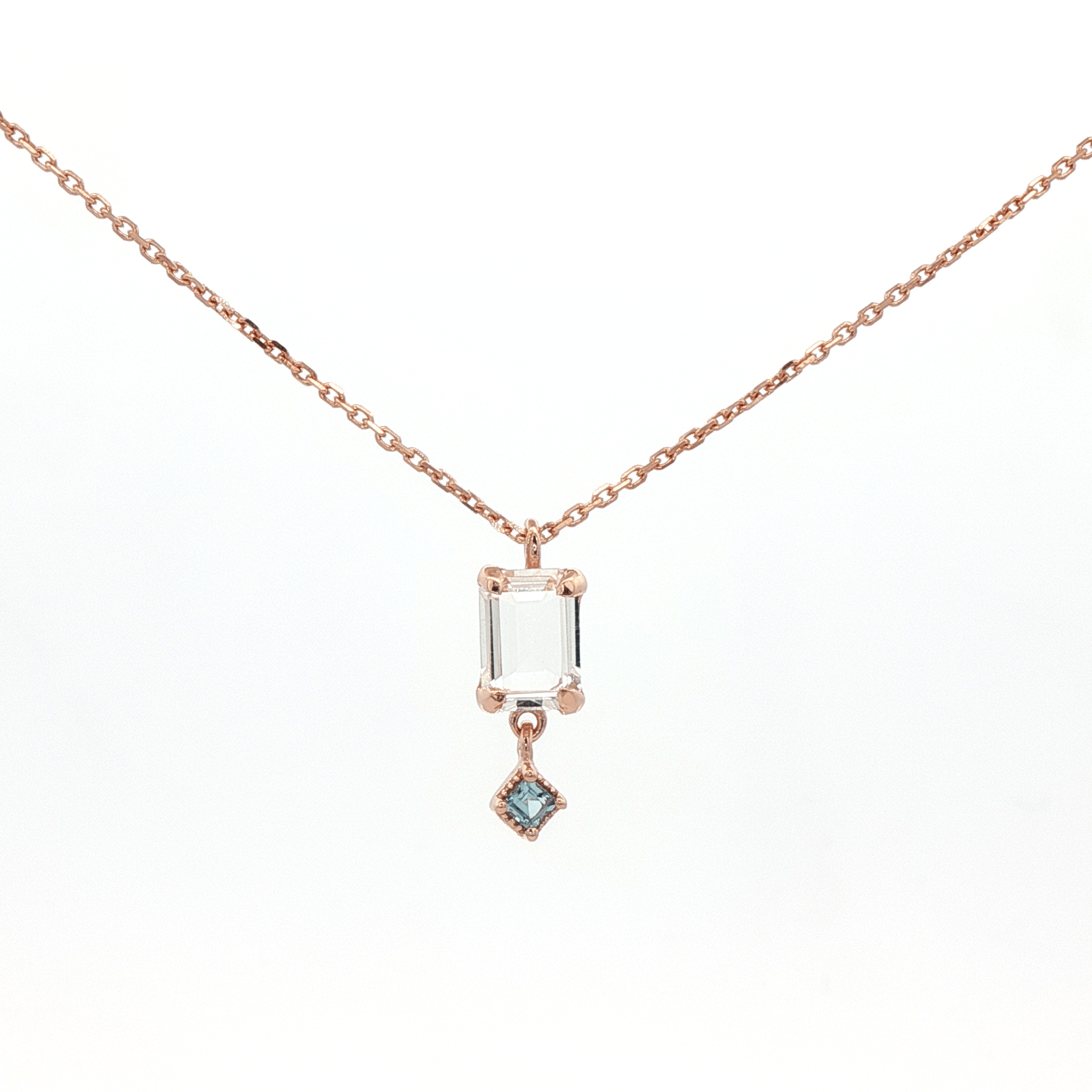 925RG EMERALD CUT ROCK CRYSTAL DROP TOPAZ BLUE NECKLACE - C'SANTOS