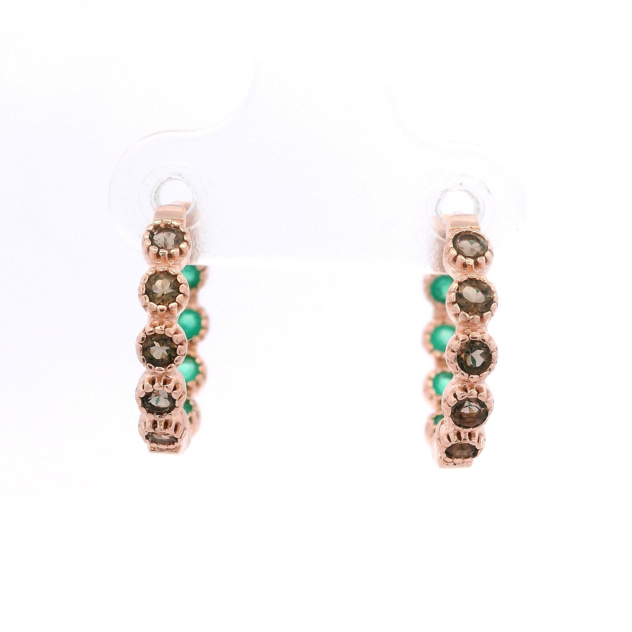 925RG FIVE STONE SMOKY QUARTZ BACK ONYX GREEN HUGGIES - C'SANTOS