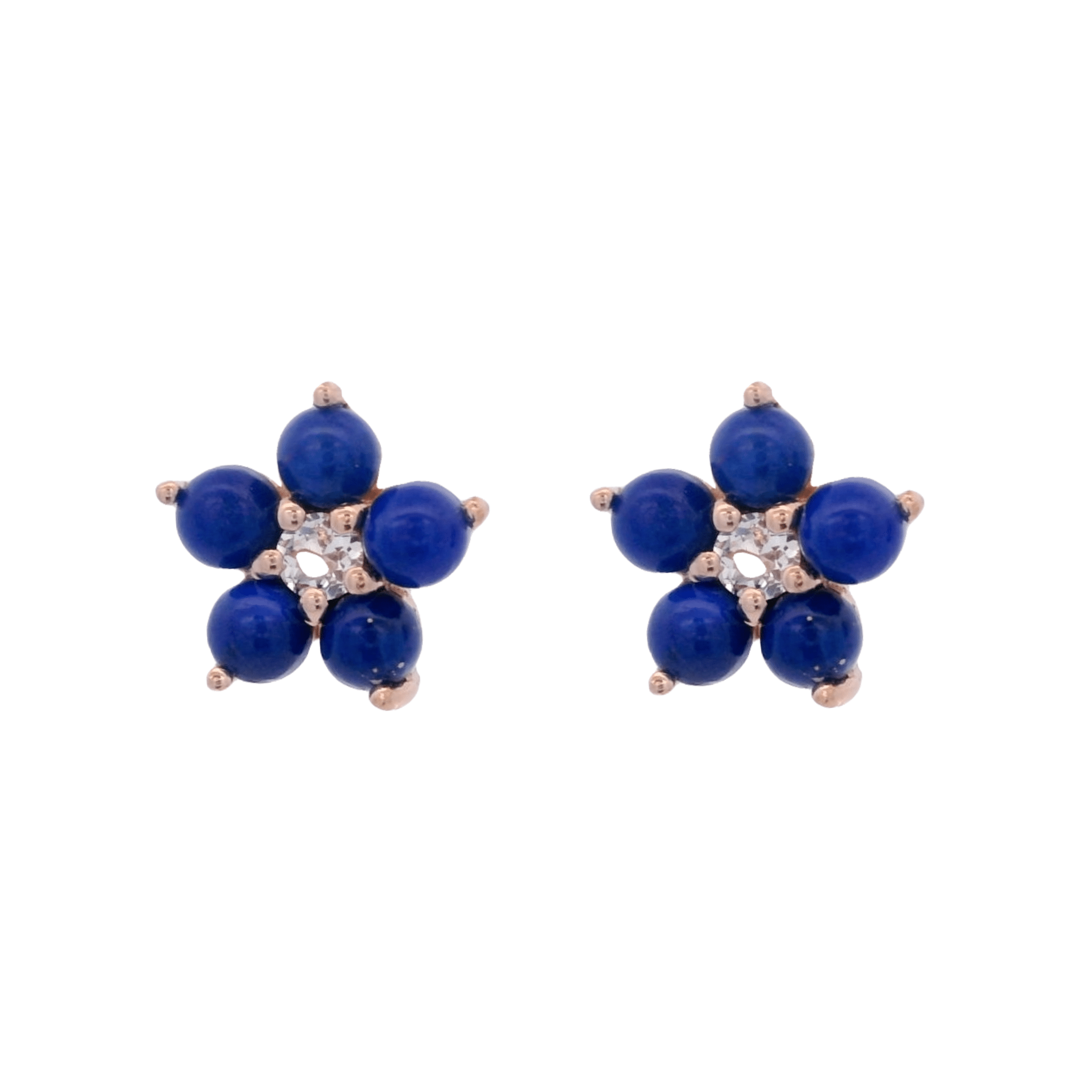 925RG FLOWER 10MM LAPIS LAZULI CENTER TOPAZ WHITE EARRINGS - C'SANTOS