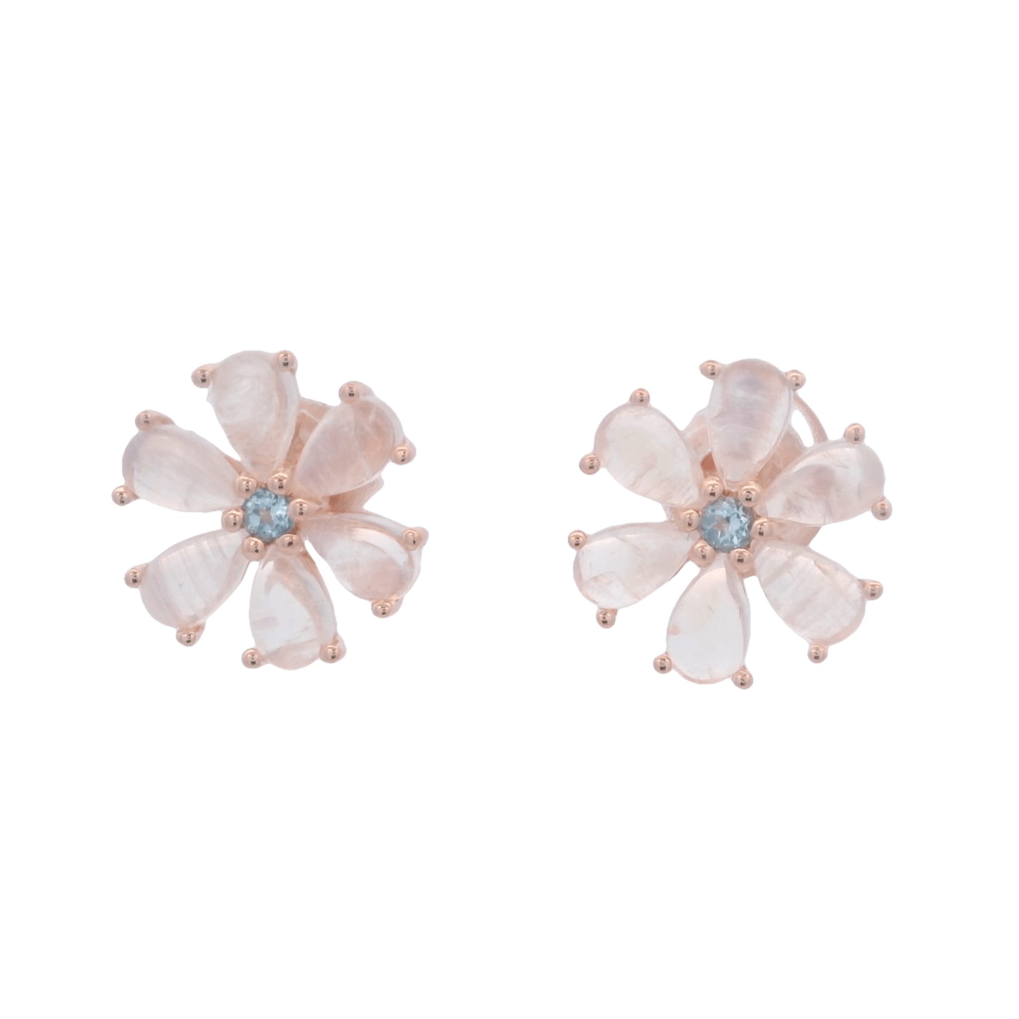 925RG FLOWER 12MM MOOSTONE CENTER TOPAZ BLUE EARRINGS - C'SANTOS
